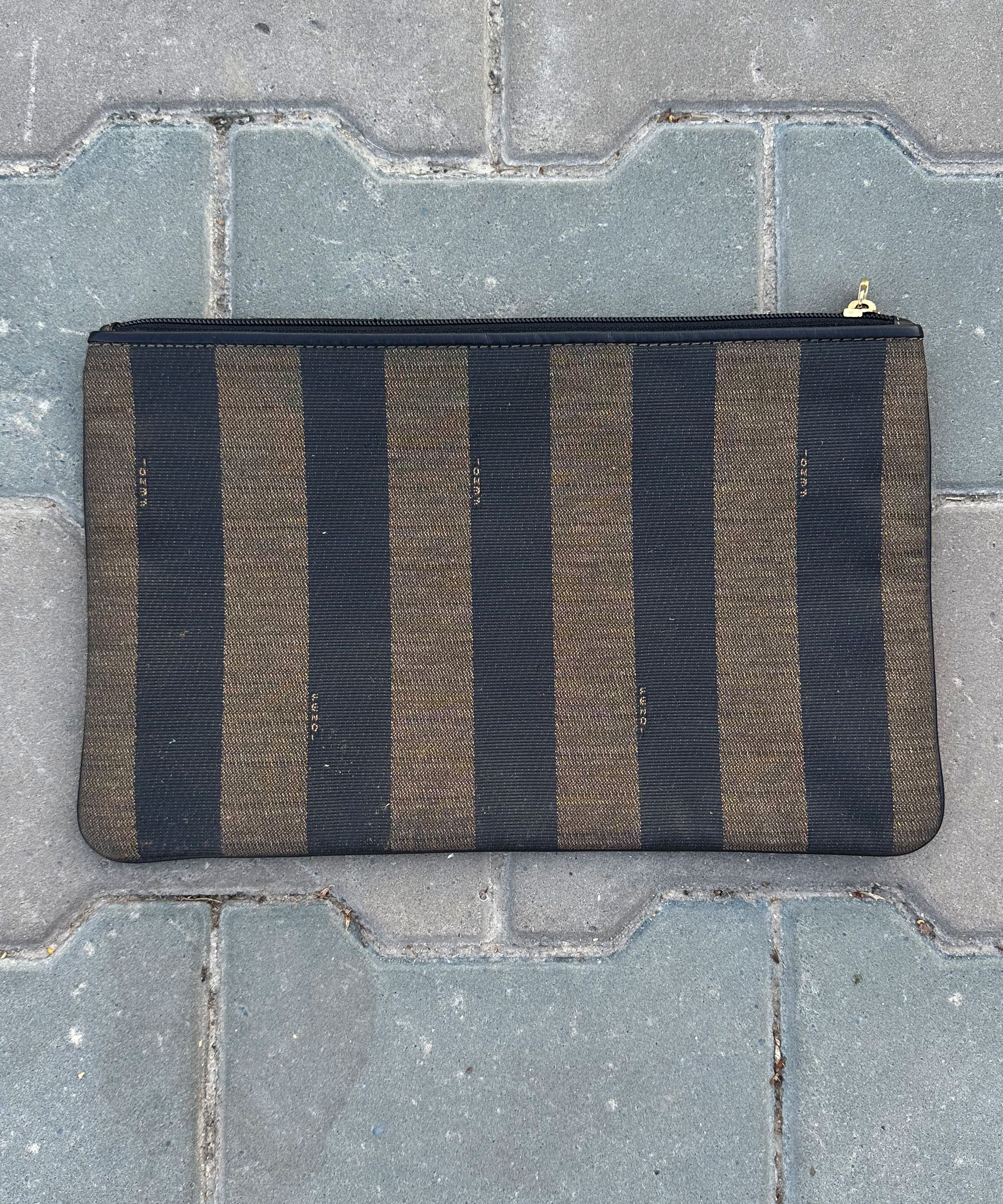 Fendi FENDI Clutch Bag Striped Logo 90s Handbag Black Brown Size ONE SIZE - 4 Thumbnail