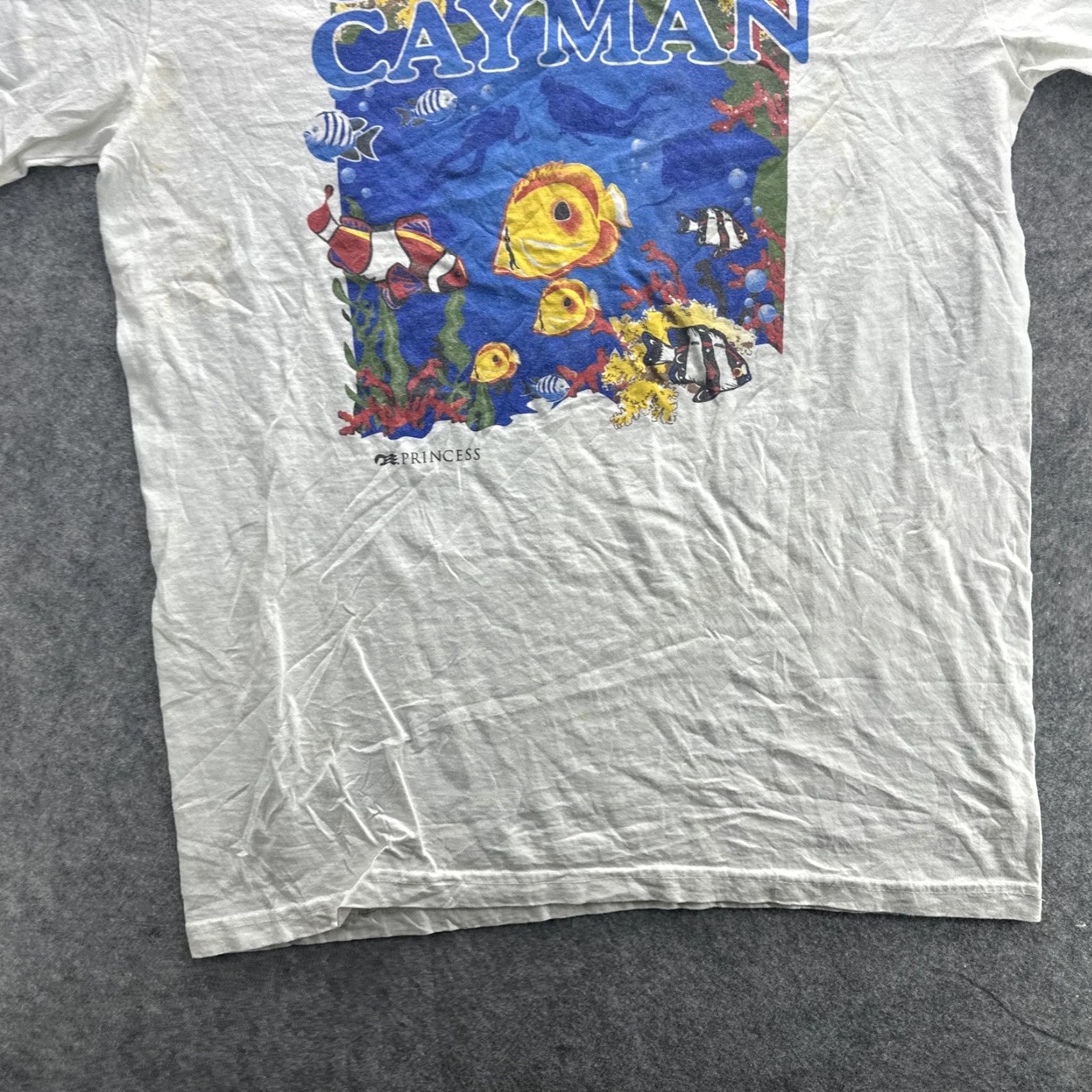 Prince VINTAGE Princess Grand Cayman Shirt Mens Large White Crew Neck Short Sleeve Graphic Print Ocean Fish Beach Travel Marine 90s Mens Size US L / EU 52-54 / 3 - 5 Thumbnail