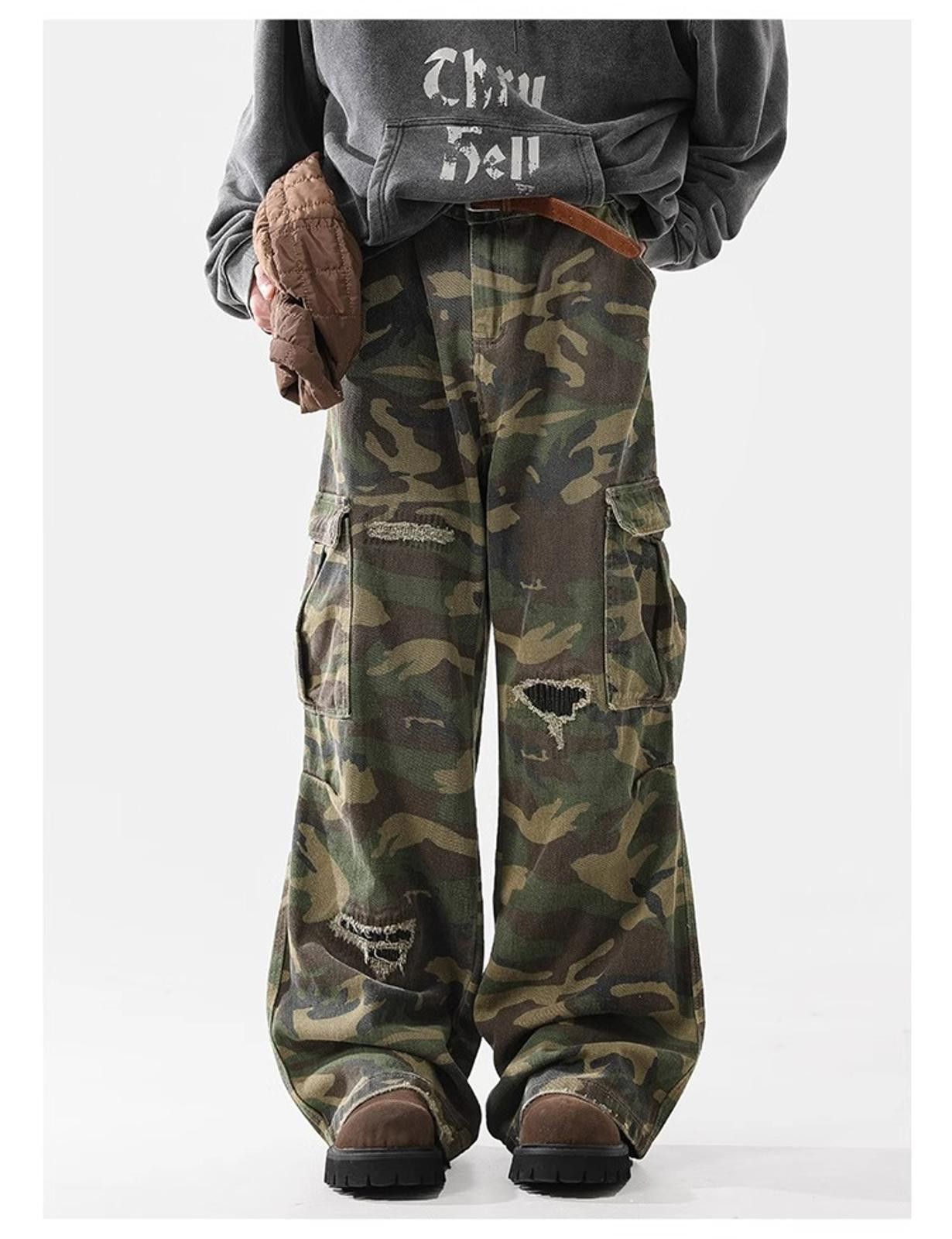 Japanese Brand Distressed Multi Pocket Camo Wide Leg Cargo Pants Size US 28 / EU 44 - 3 Thumbnail