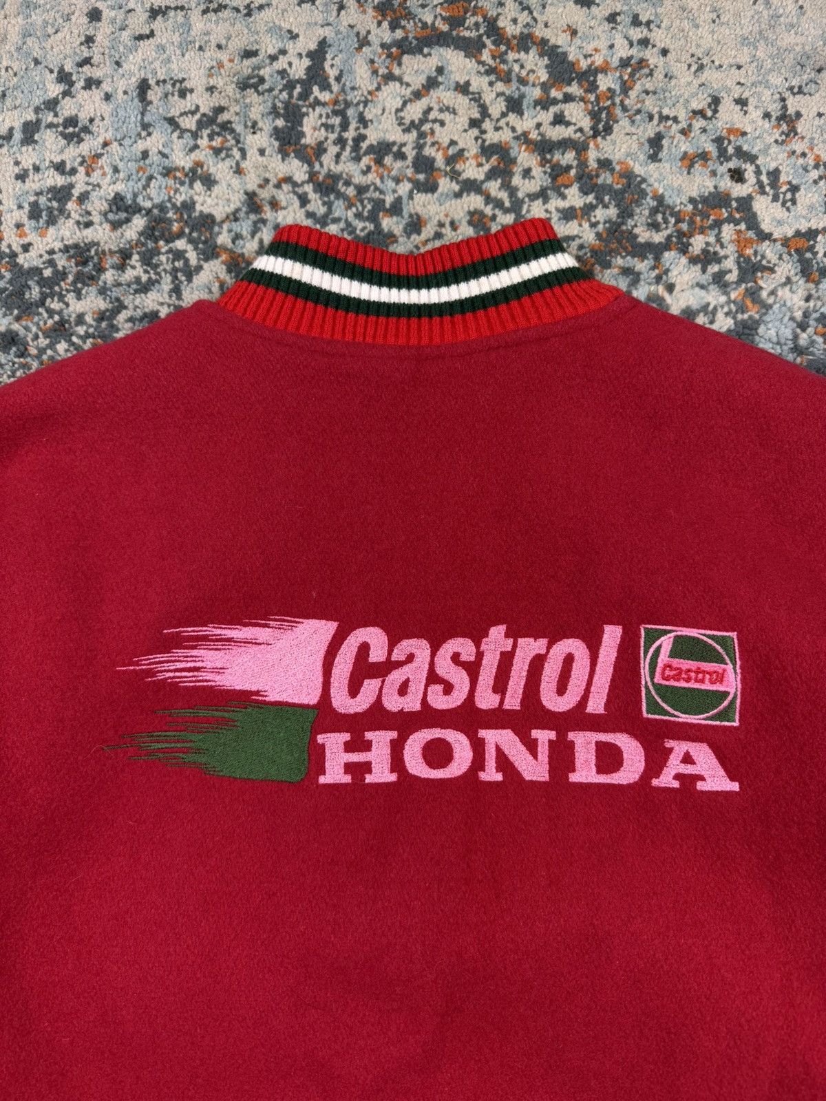 Honda Vintage 80s Honda Castrol heavy wool varsity racing jacket Size US L / EU 52-54 / 3 - 7 Thumbnail