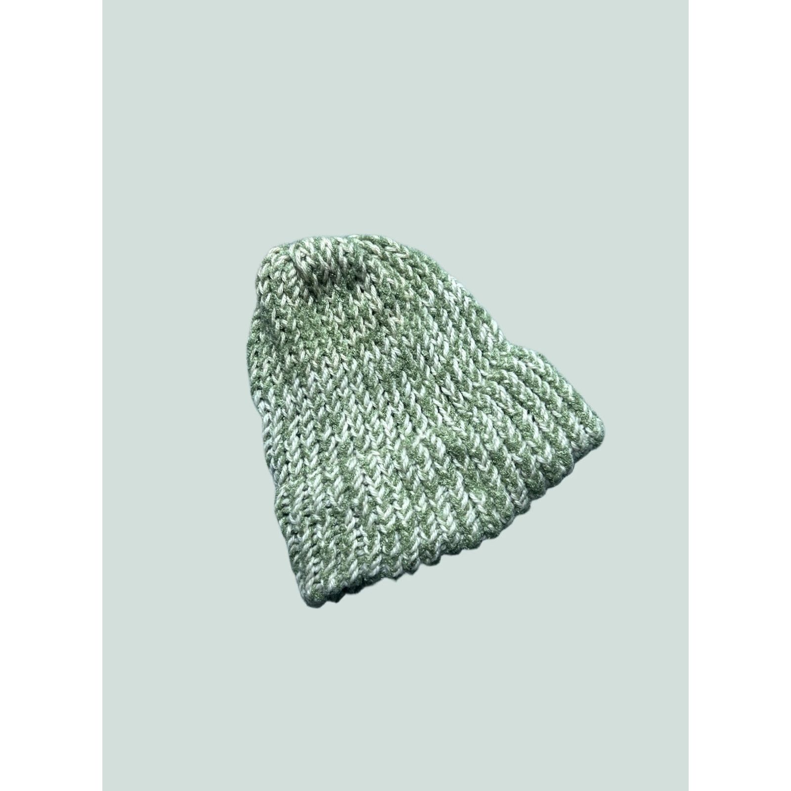 Vintage VINTAGE Hand knit crochet beanie skull cap winter hat light green white adult one size Size ONE SIZE - 1 Thumbnail
