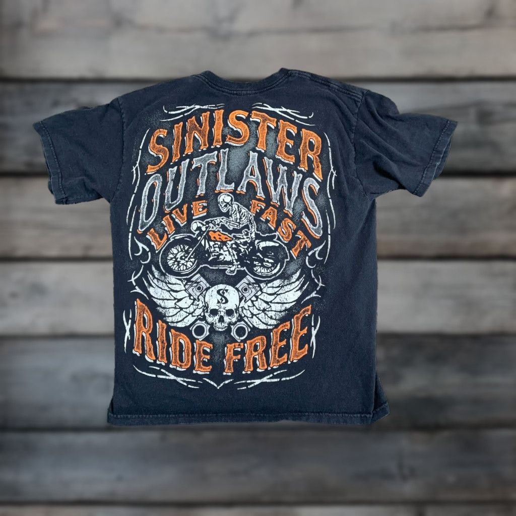 Doublet Sinister Outlaws T-Shirt Men's Medium Black Double-Sided Biker Motorcycle Retro 1990s Vintage Print Shirt Size US M / EU 48-50 / 2 - 1 Thumbnail