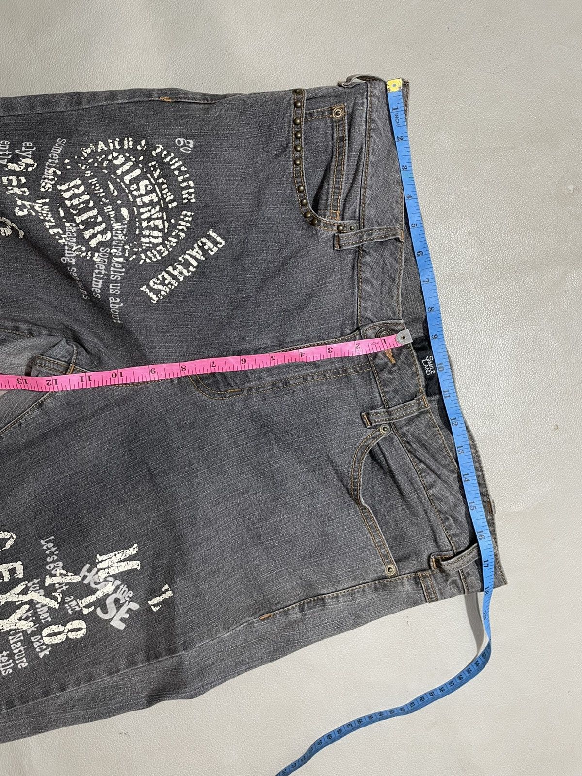 If Six Was Nine Japanese Punk Poem Flare Jeans Bootcut Washed Size US 35 - 10 Thumbnail