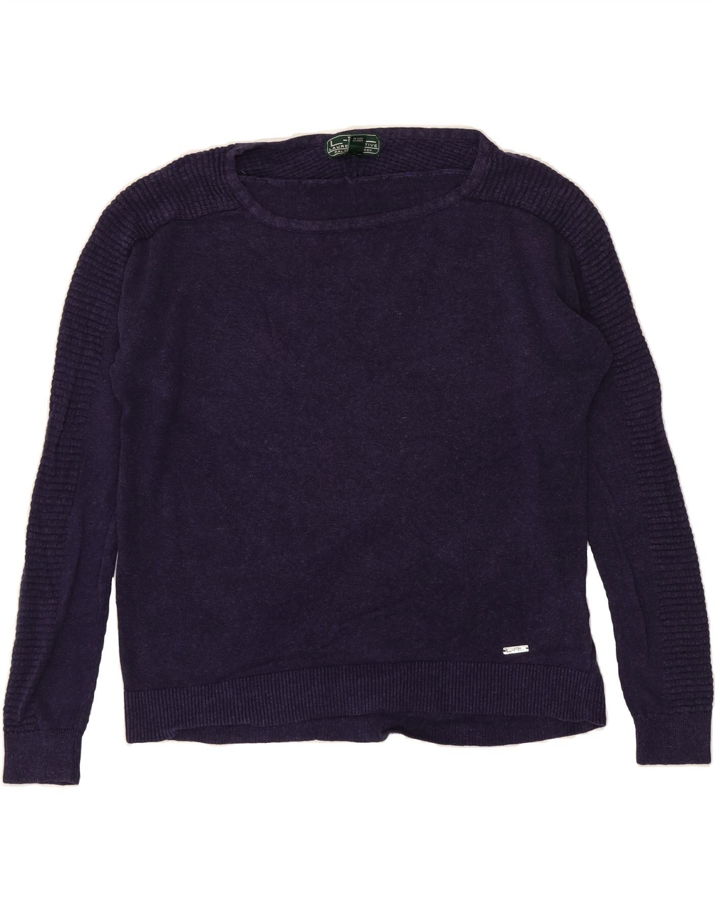 Ralph Lauren Womens Boat Neck Jumper Sweater UK 16 Large Navy Blue Linen Size L / US 10 / IT 46 - 1 Thumbnail