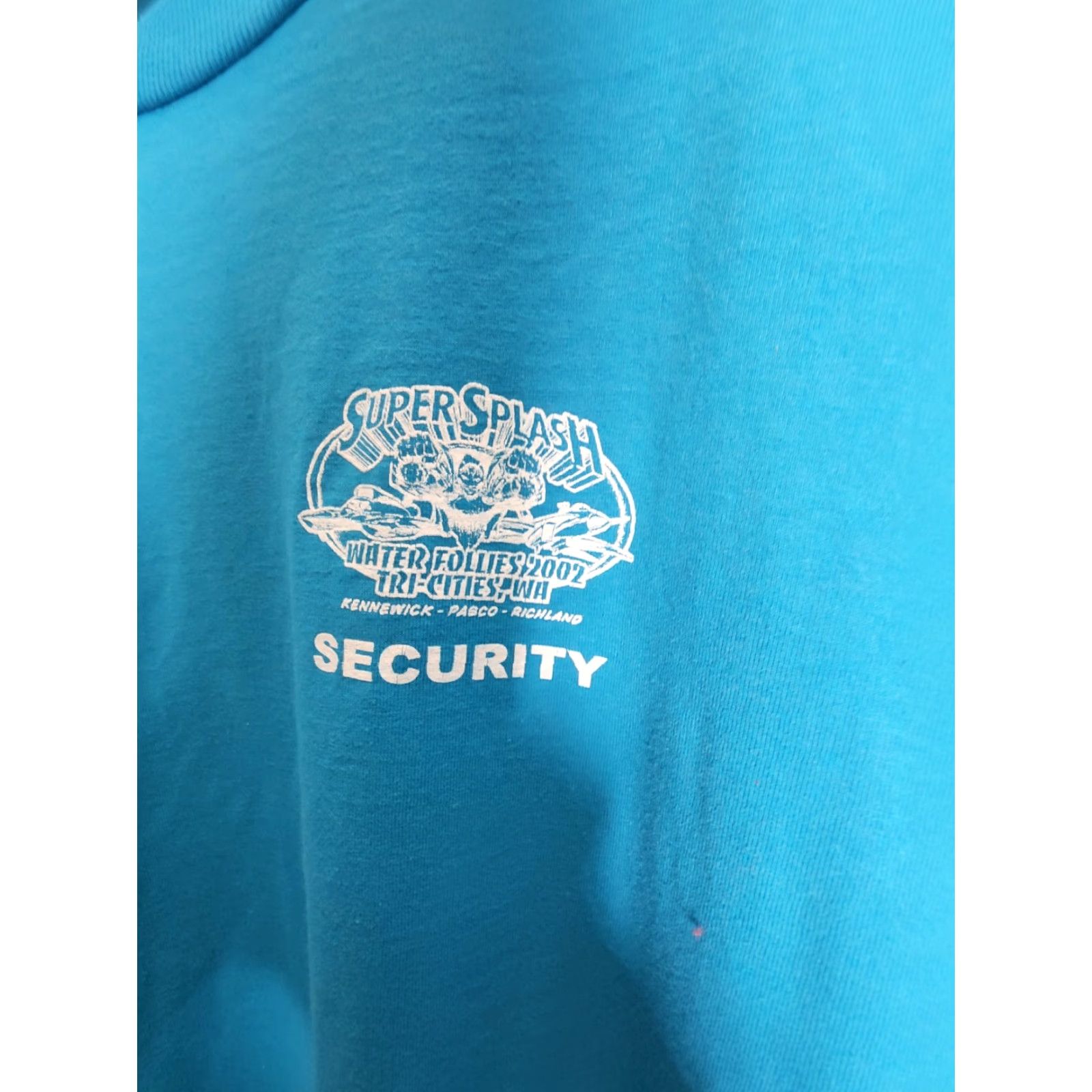Jerzees Jerzees T-Shirt, Adult Large, Blue, Short Sleeve Crew Neck, Double-Sided, Retro “Super Splash” Tri Cities Park Security, Men’s Tee Size US L / EU 52-54 / 3 - 3 Thumbnail