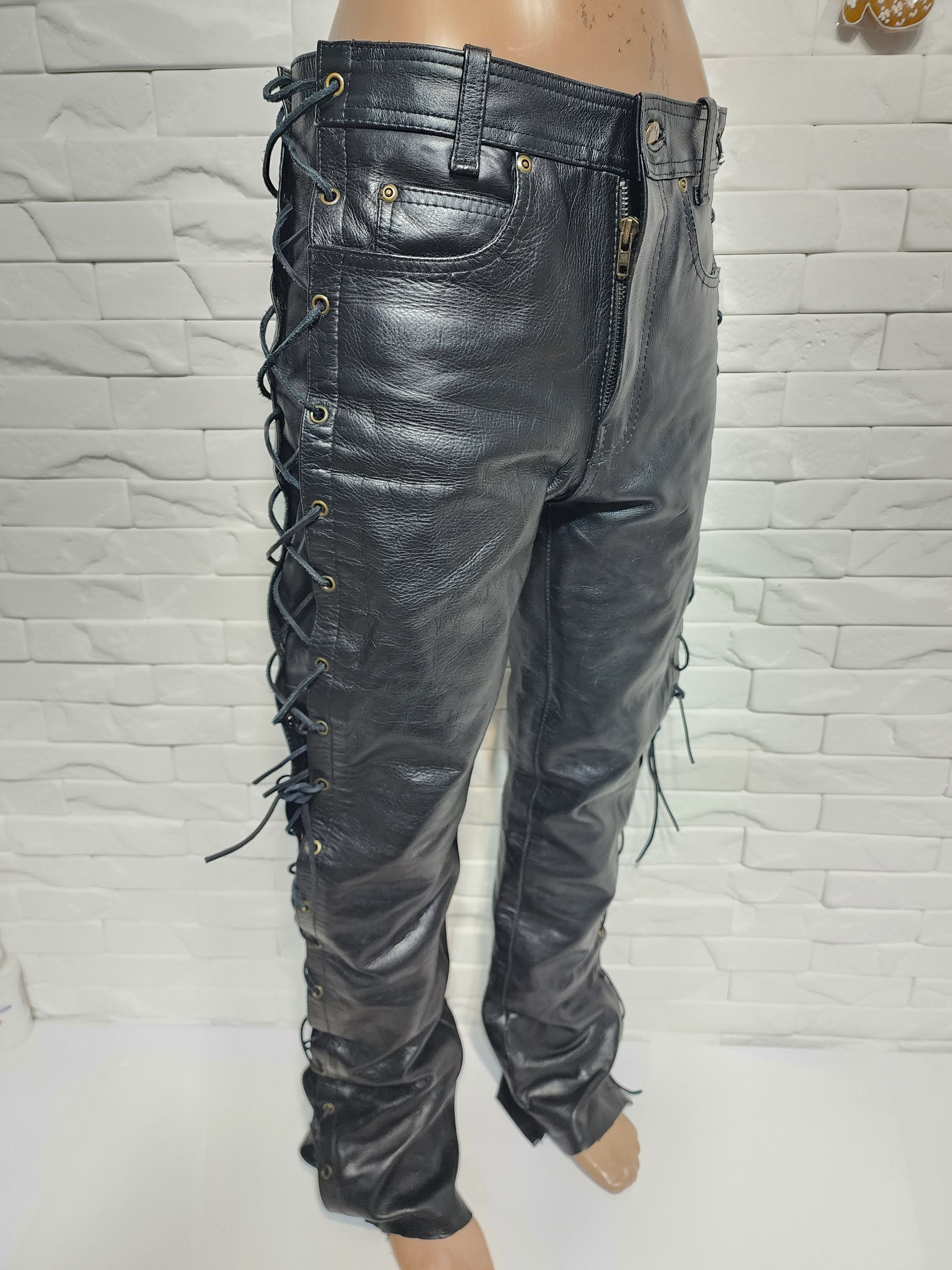 Other Black Leather Pants for Men. Leather Pants with Lacing. Size US 32 / EU 48 - 4 Thumbnail