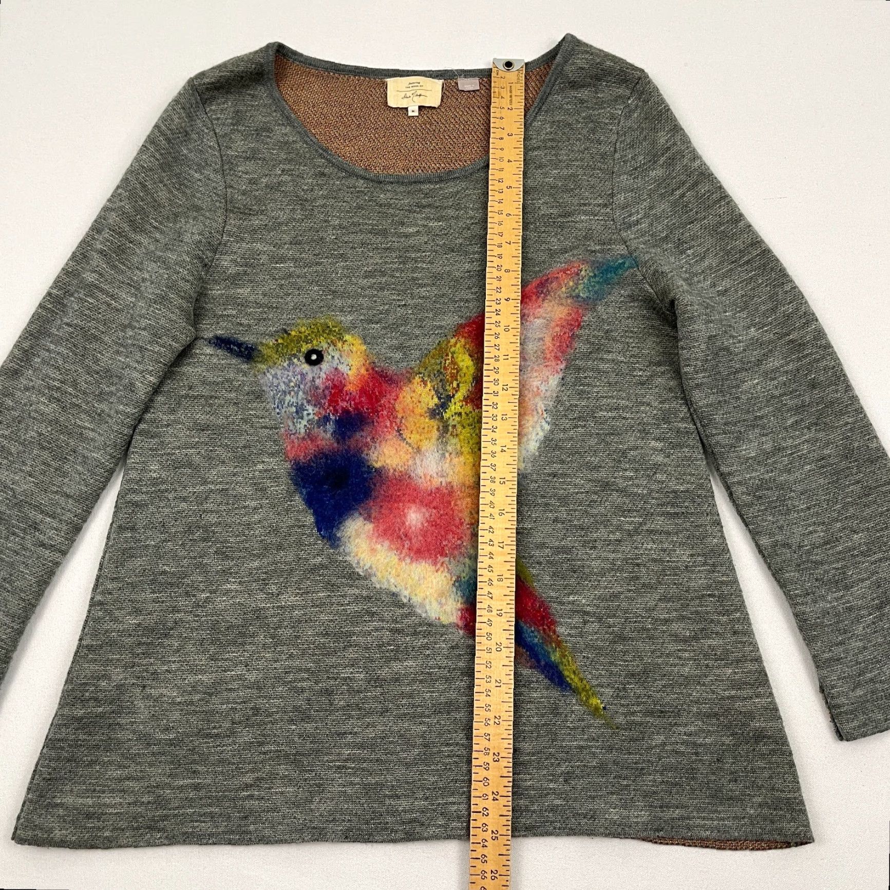 Anthropologie VINTAGE Anthropologie Starla Hoffman Sweater Womens M Gray Felted Wool Hummingbird Artsy Size M / US 6-8 / IT 42-44 - 6 Thumbnail