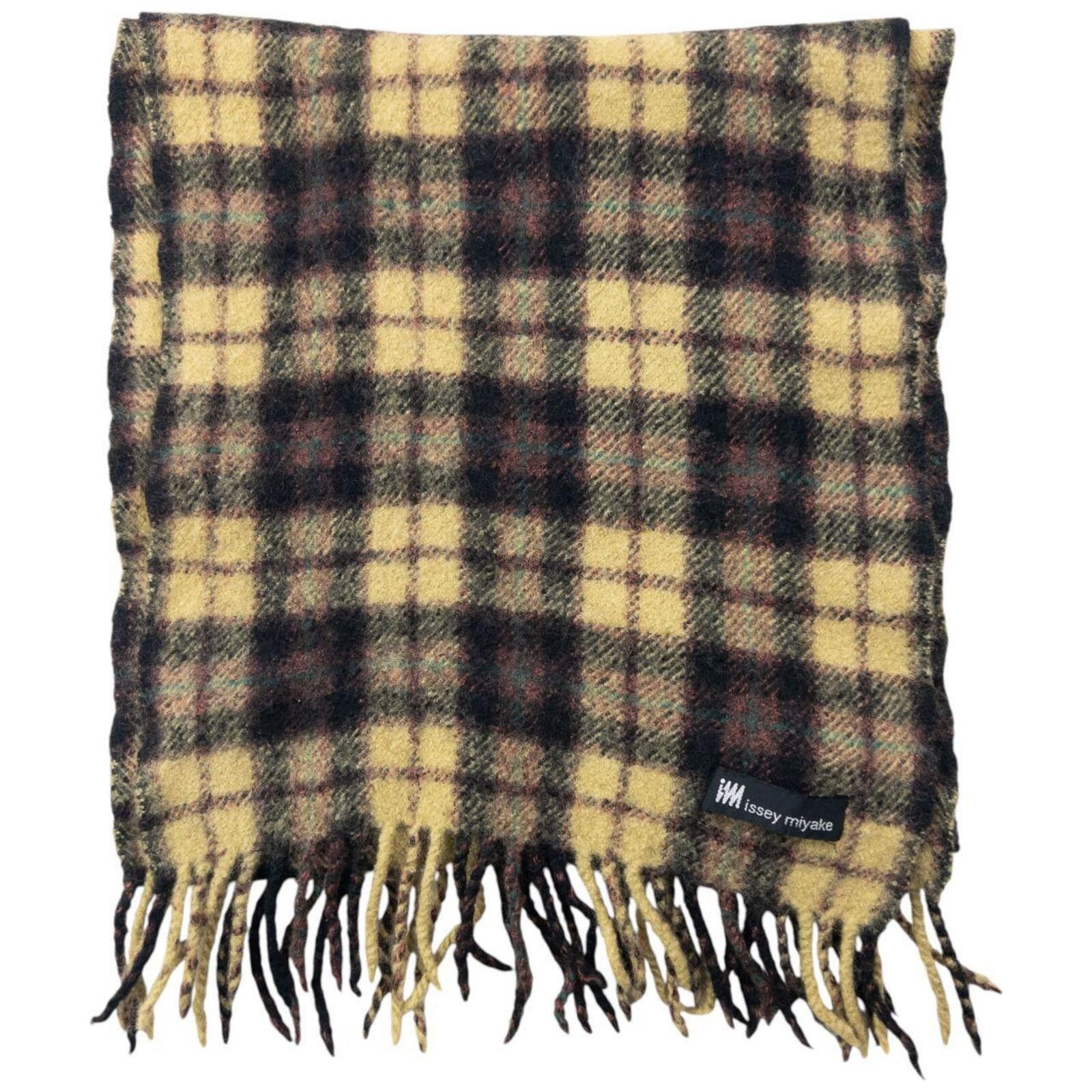 Issey Miyake Vintage 2000s Issey Miyake Checkered Wool Tassel Scarf Size ONE SIZE - 1 Thumbnail