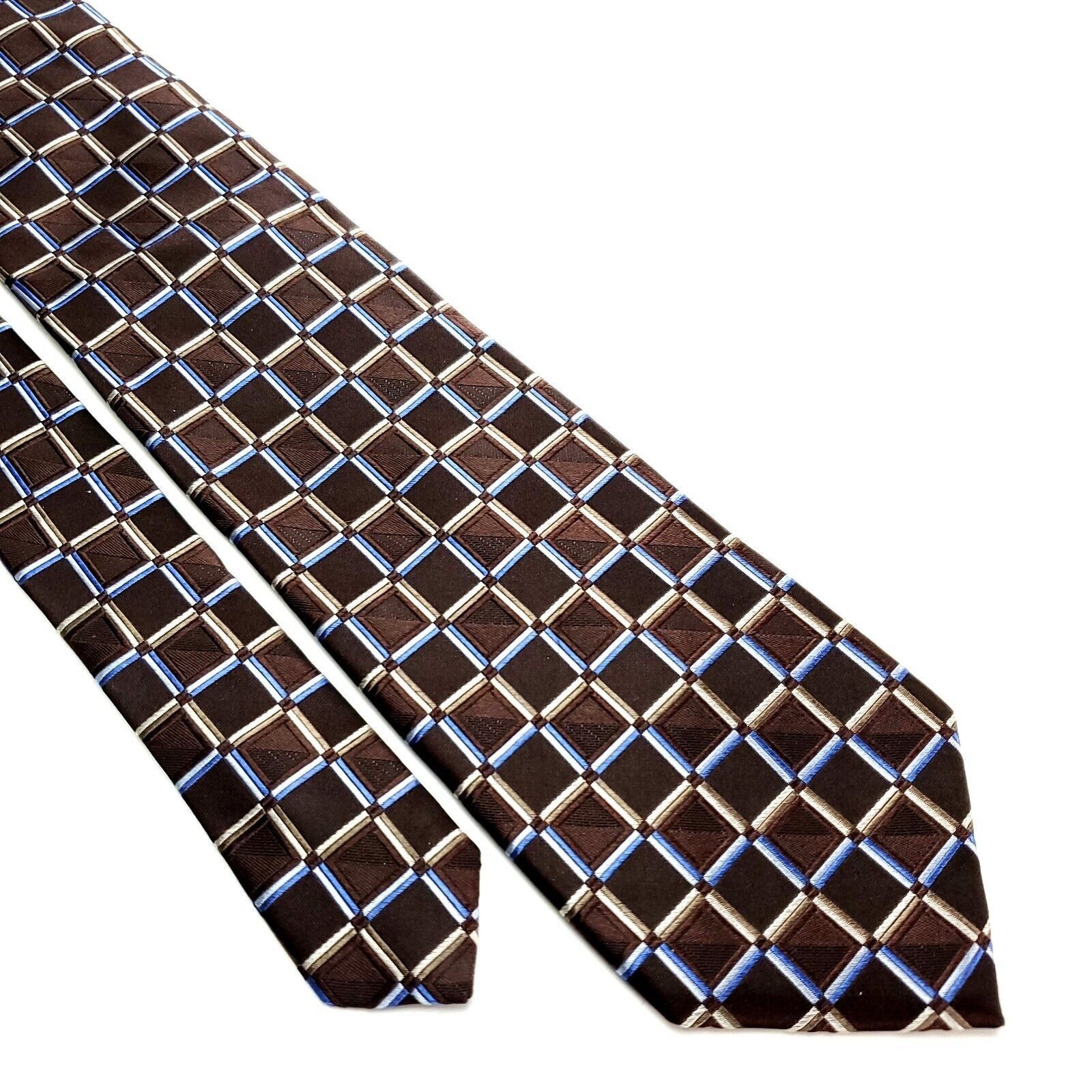 Michael Kors Michael Kors Silk Tie Woven Brown Geometric Blue Size ONE SIZE - 1 Thumbnail