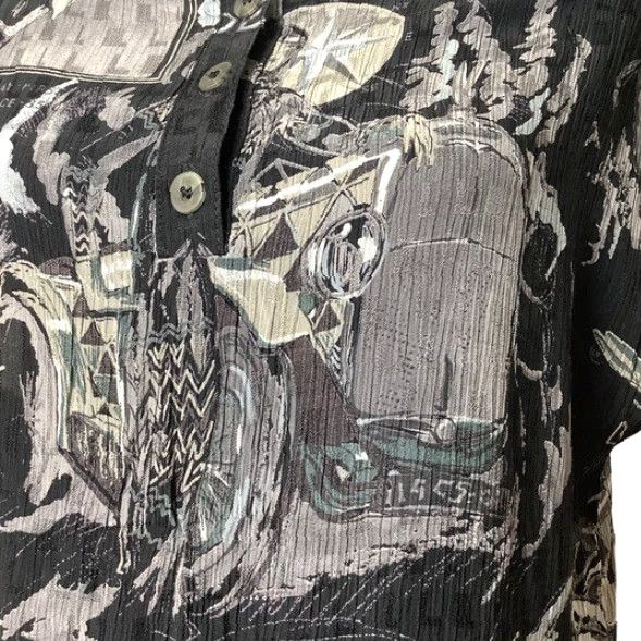 Vogue VINTAGE Bugatti Car Themed Blouse Women's L Black Viscose Short Sleeve Round Neck Pullover 70s 80s Couture Retro Car Graphic Men/Women? Size L / US 10 / IT 46 - 6 Thumbnail