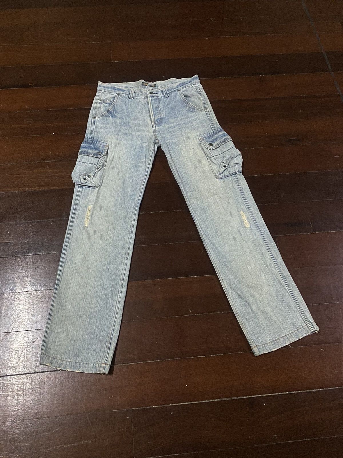 Japanese Brand FIRE 🔥 CUBE SUGAR CARGO MULTI POCKETS FLARE JEANS Size US 34 / EU 50 - 1 Thumbnail