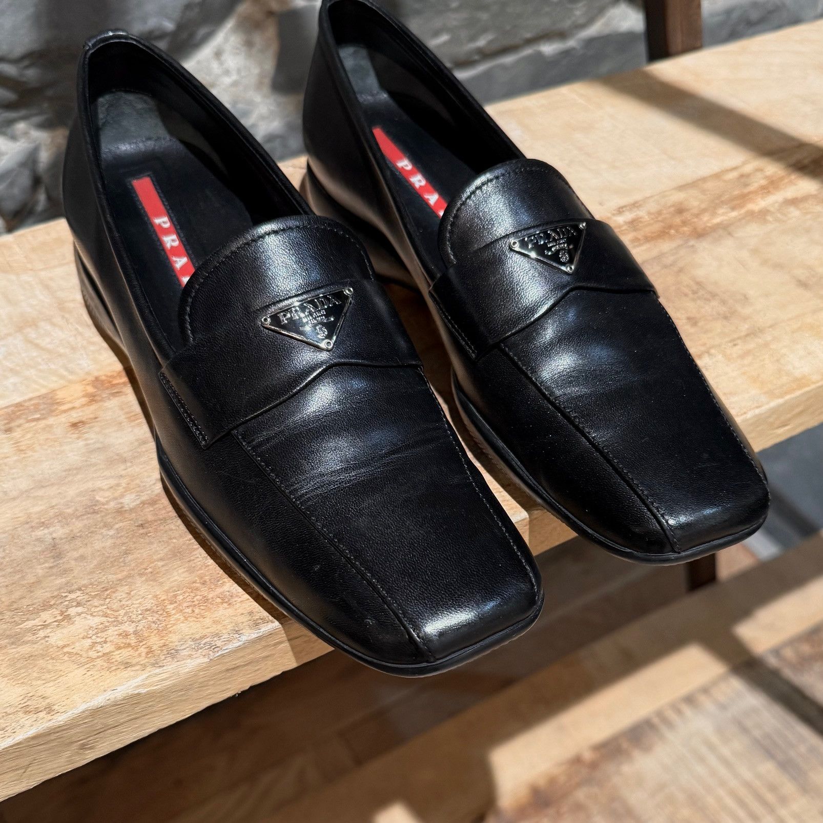 Prada Prada Linea Rossa Black Leather Triangle Emblem Loafers Size US 8 / IT 38 - 4 Thumbnail