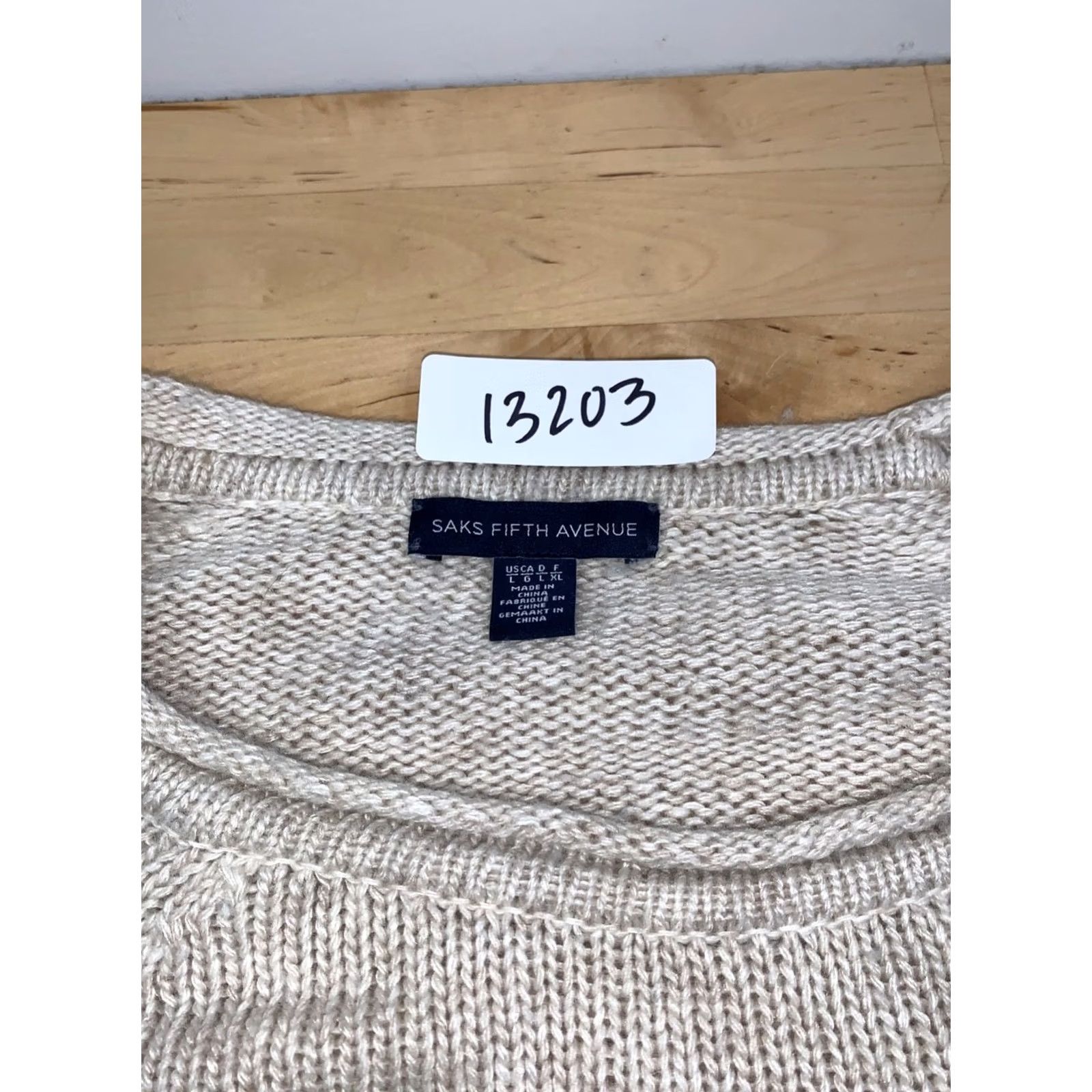 Saks Fifth Avenue Saks Fifth Avenue Wool Cashmere Blend Sweater Women L Beige Casual Oversize 13203 Size L / US 10 / IT 46 - 2 Thumbnail
