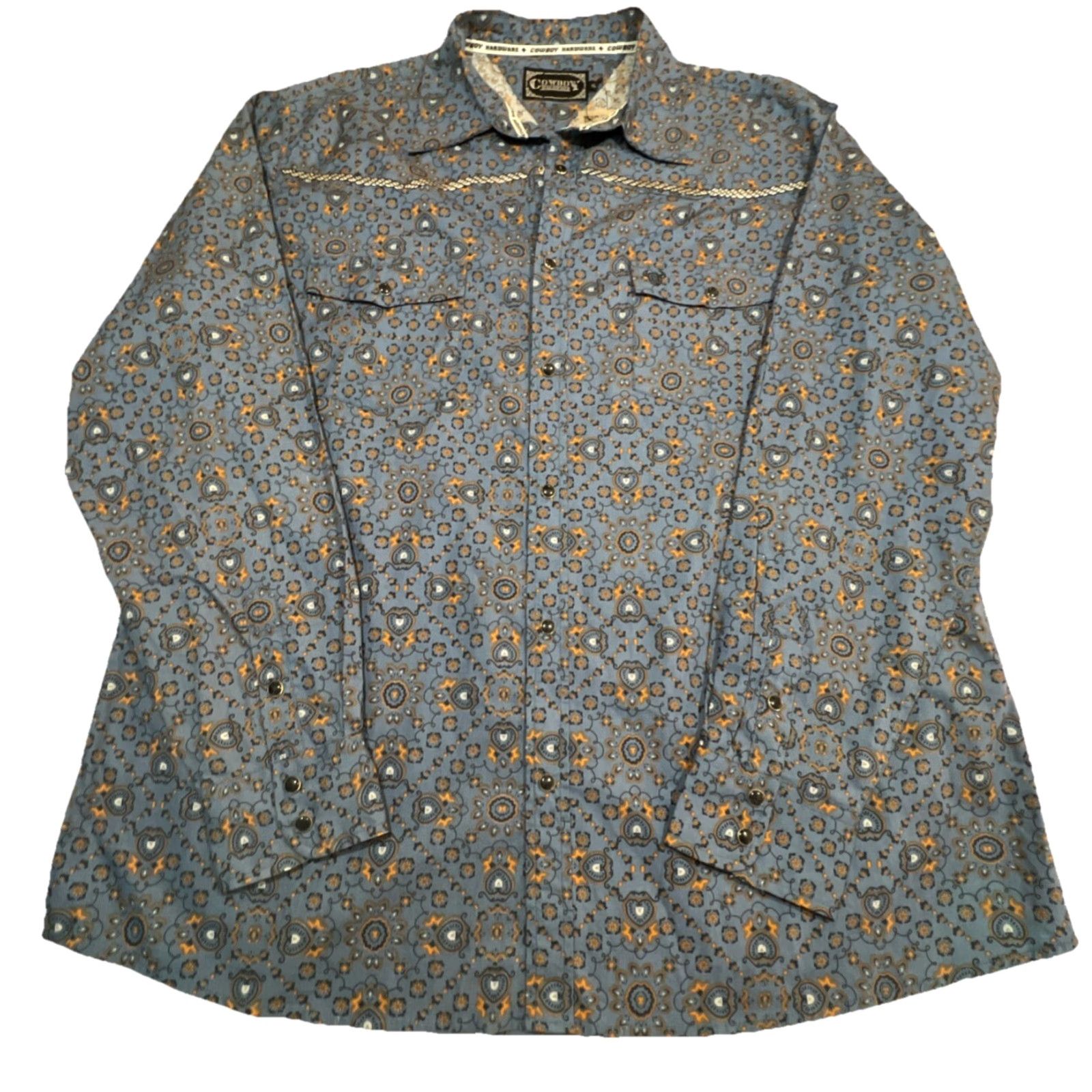 Vintage Cowboy Hardware Pearl Snap Short Men's XL Bandana Print Indigo Long Sleeve NWT Shirt Mens Size US XL / EU 56 / 4 - 3 Thumbnail
