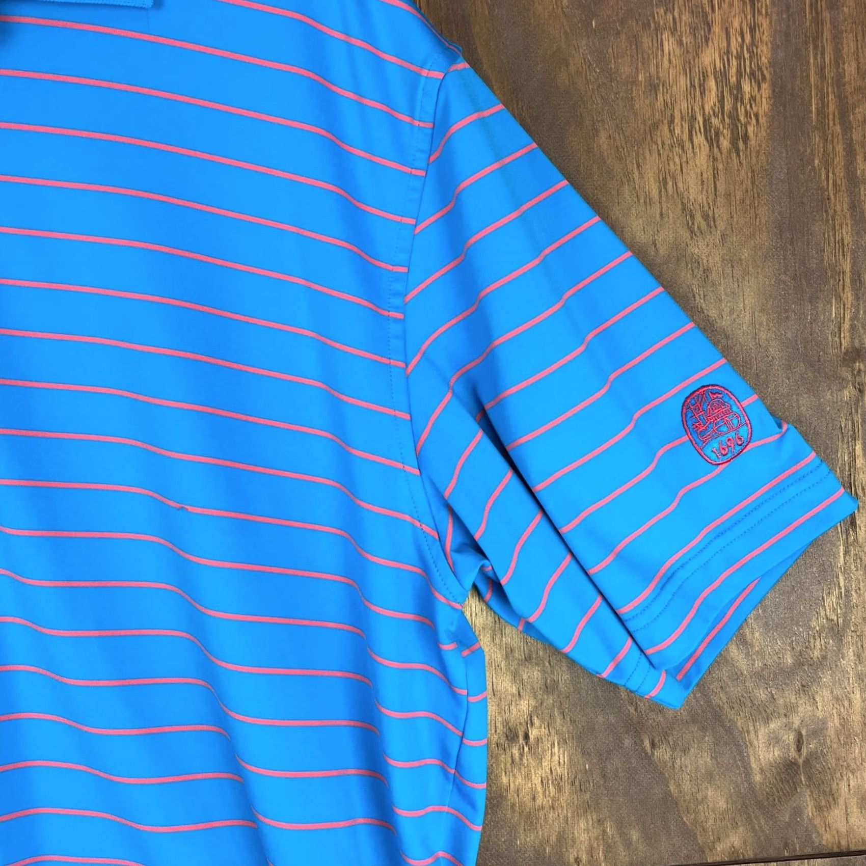 Peter Millar Peter Millar Blue Pink Stripe E4 Performance Stretch Short Sleeve Polo - Men’s Size US L / EU 52-54 / 3 - 5 Thumbnail