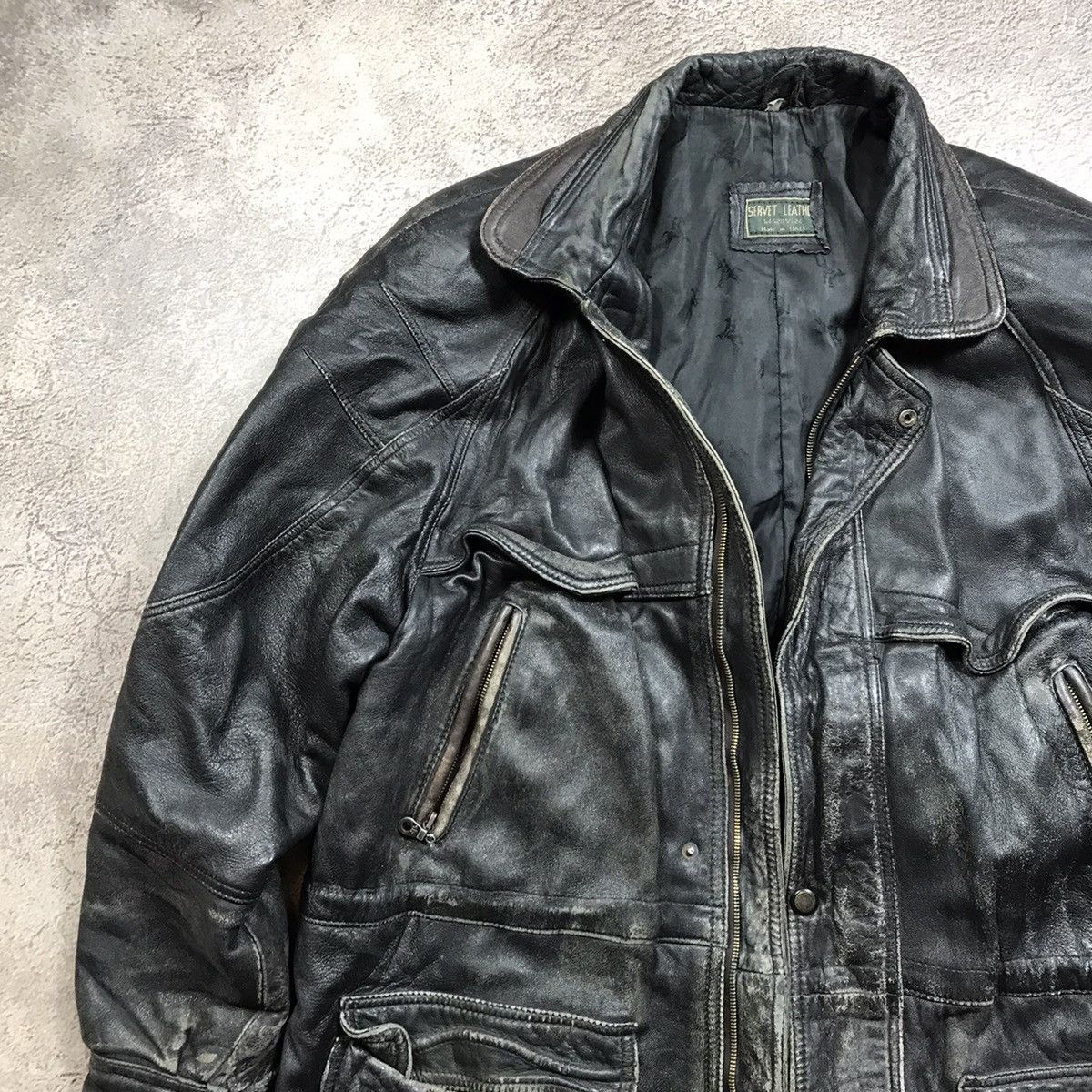 Vintage Vintage Y2K Oversized Leather Jacket Thrashed Streetwear XL Size US XL / EU 56 / 4 - 3 Thumbnail