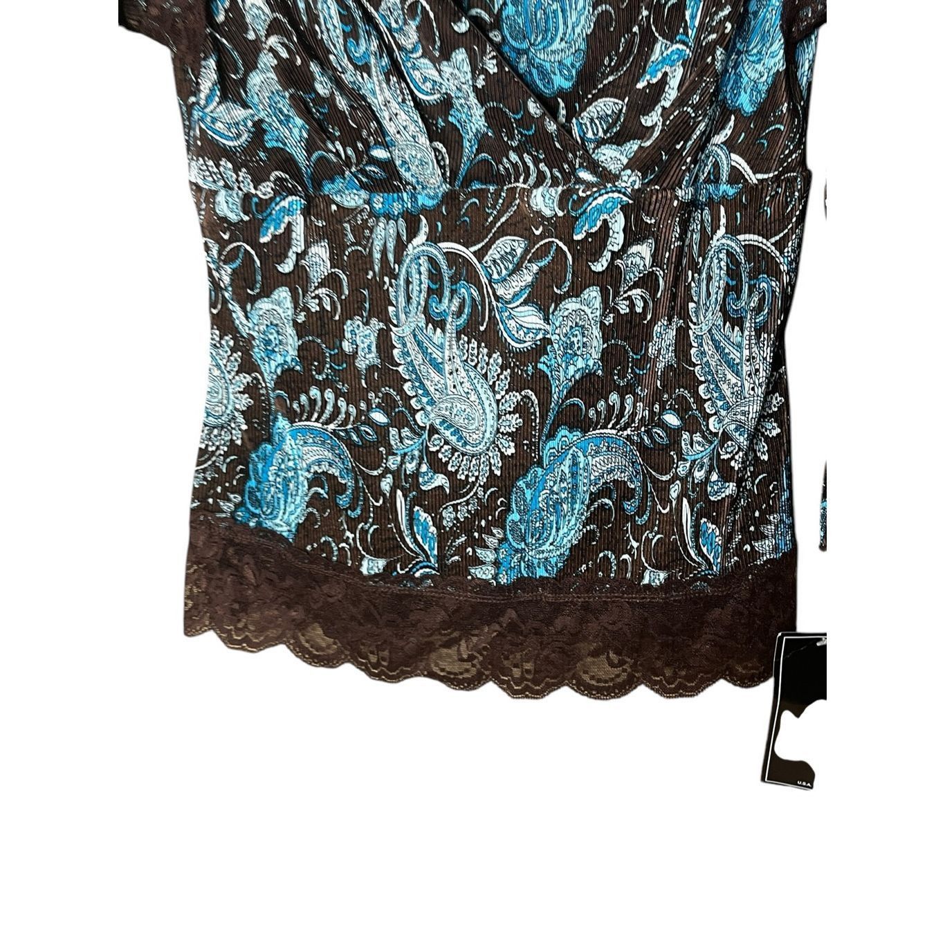 Other JTB Paisley Blue & Black V-Neck Top Blouse Sequin Detail Siz Size M / US 6-8 / IT 42-44 - 3 Thumbnail