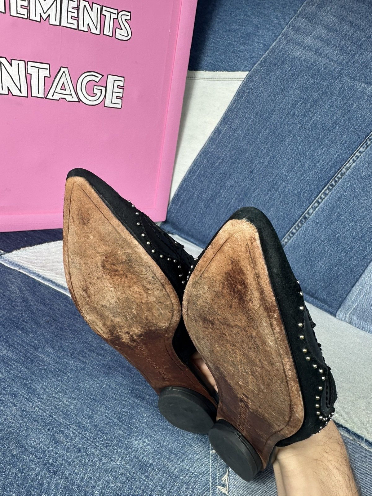 Bcbgmaxazria BCBGMAXAZRIA Nola Mules Suede Leather Black Flat Size US 8.5 / IT 38.5 - 17 Thumbnail