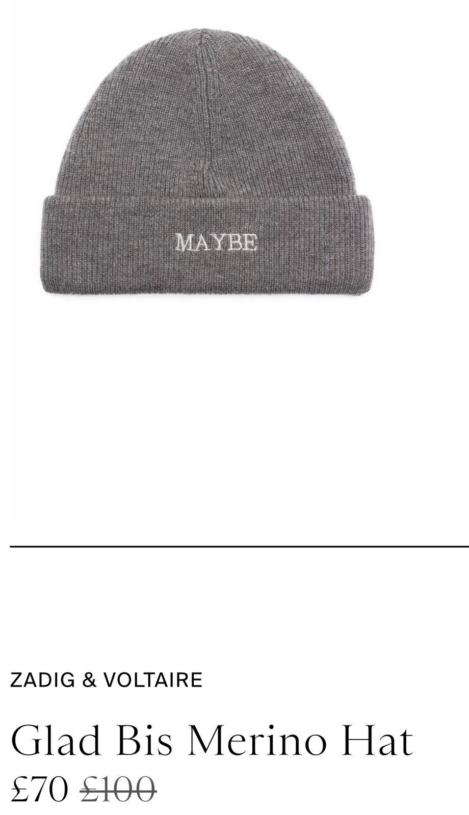 Zadig & Voltaire Zadig & Voltaire Glad Bis Merino Maybe Beanie Hat Size ONE SIZE - 2 Thumbnail
