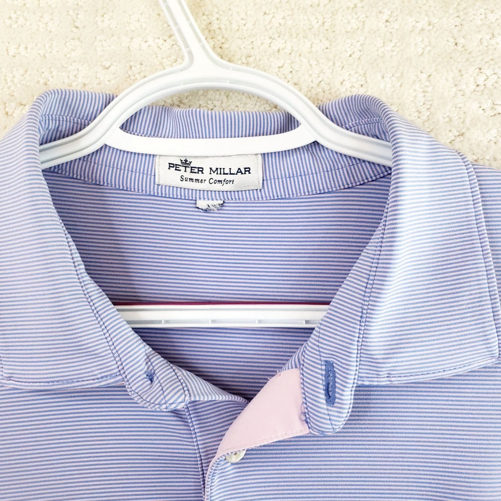 Peter Millar Peter Millar Polo Shirt Men's L Blue Pink Striped Summer Comfort Golf Belfair Size US L / EU 52-54 / 3 - 6 Thumbnail