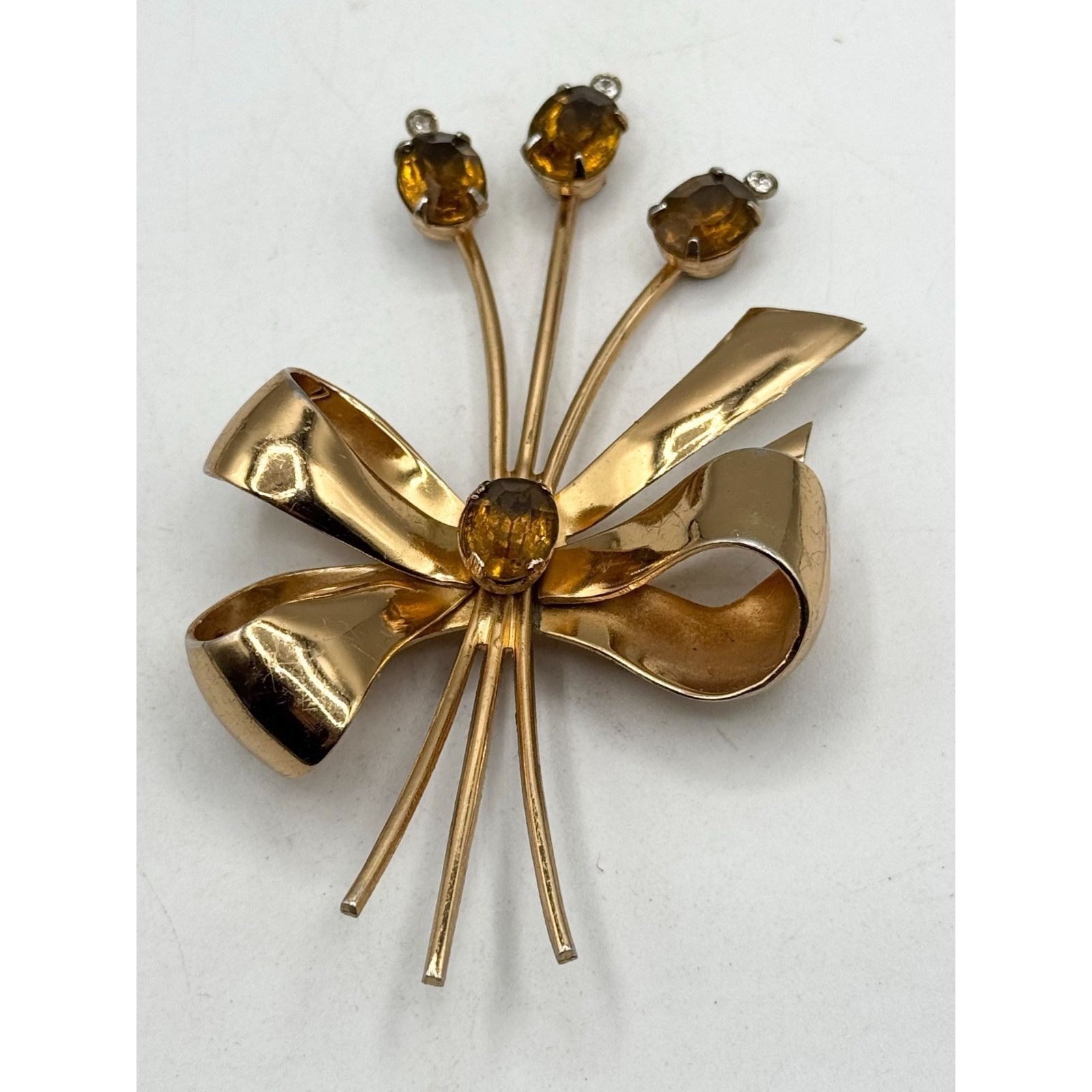 Other Vintage Coro citrine glass rhinestone flower brooch pin Size ONE SIZE - 1 Thumbnail