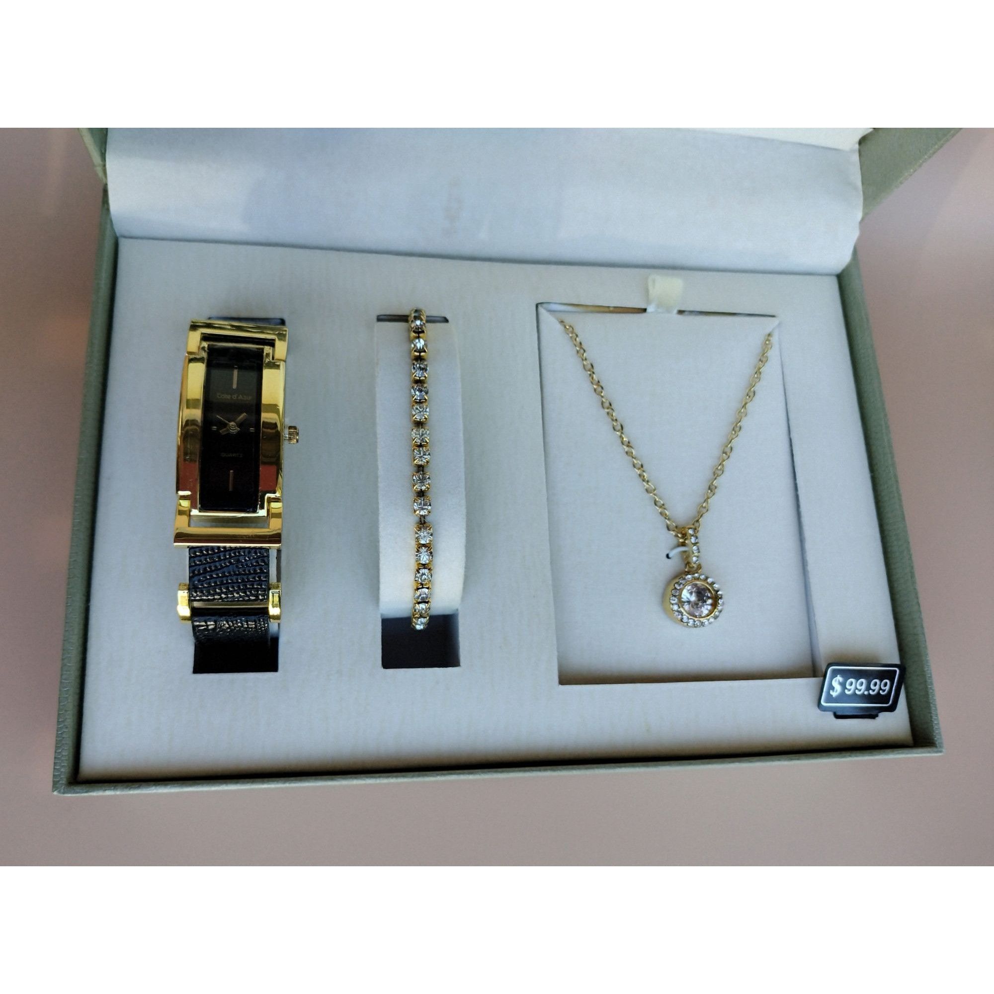 Vintage Cote D Azur Jewelry Set Watch Bracelet Necklace Gift Box Wom Size ONE SIZE - 15 Thumbnail