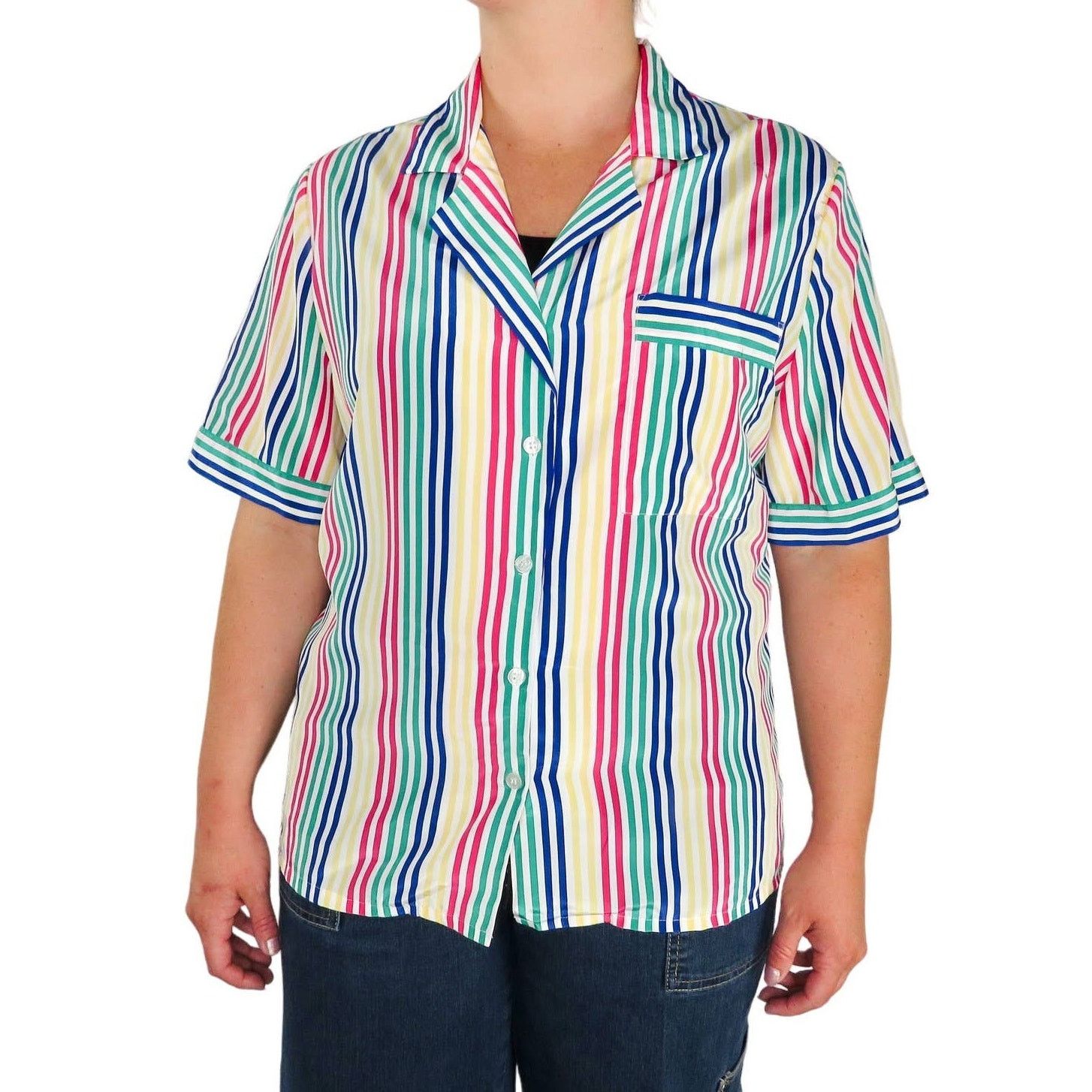 Vintage Vintage Retro Candy Stripe Blouse Short Sleeve Button Down Size L / US 10 / IT 46 - 1 Thumbnail