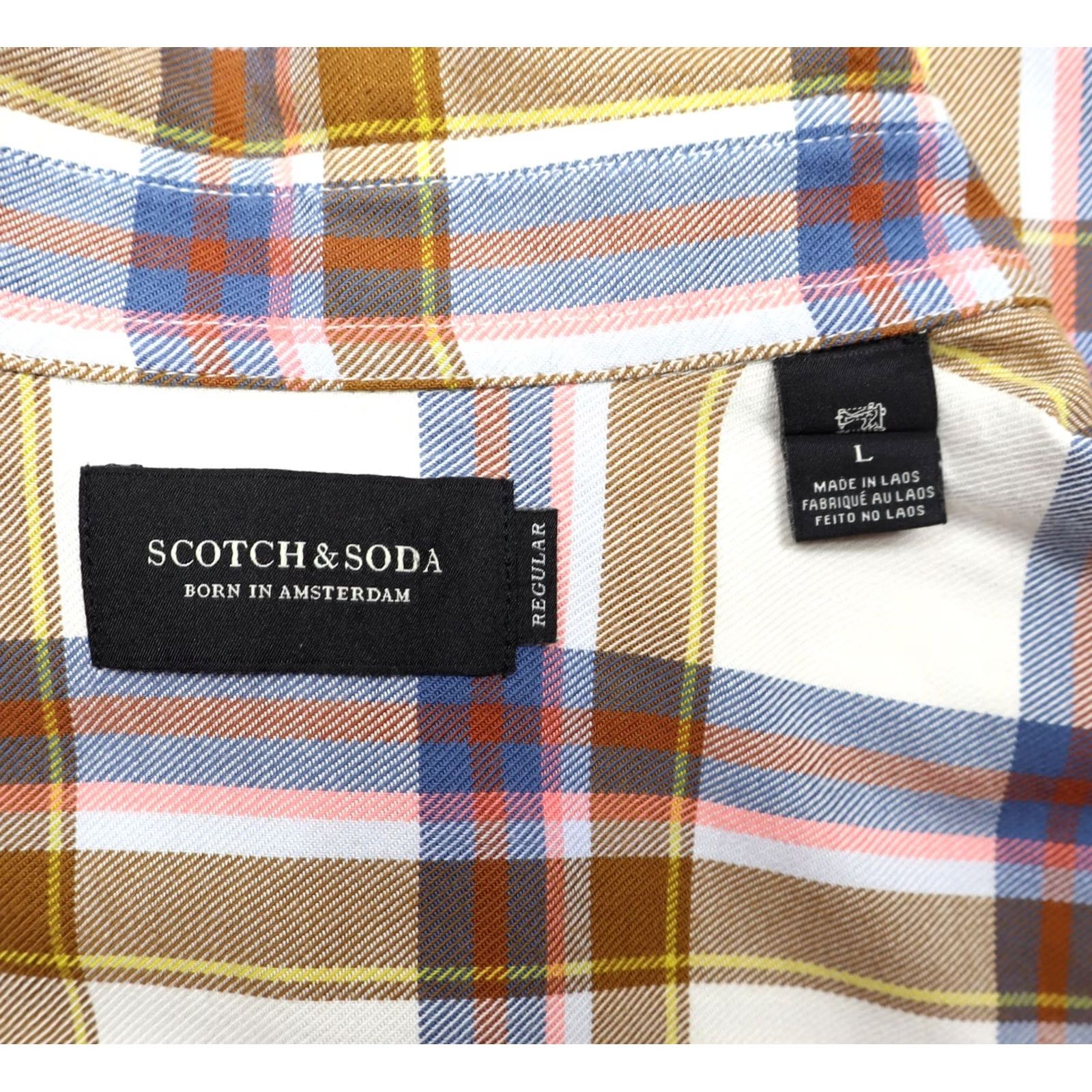 Scotch & Soda Scotch & Soda Men’s Worker Style Long Sleeve Plaid Shirt Tan/Blue/Pink Sz L Size US L / EU 52-54 / 3 - 4 Thumbnail