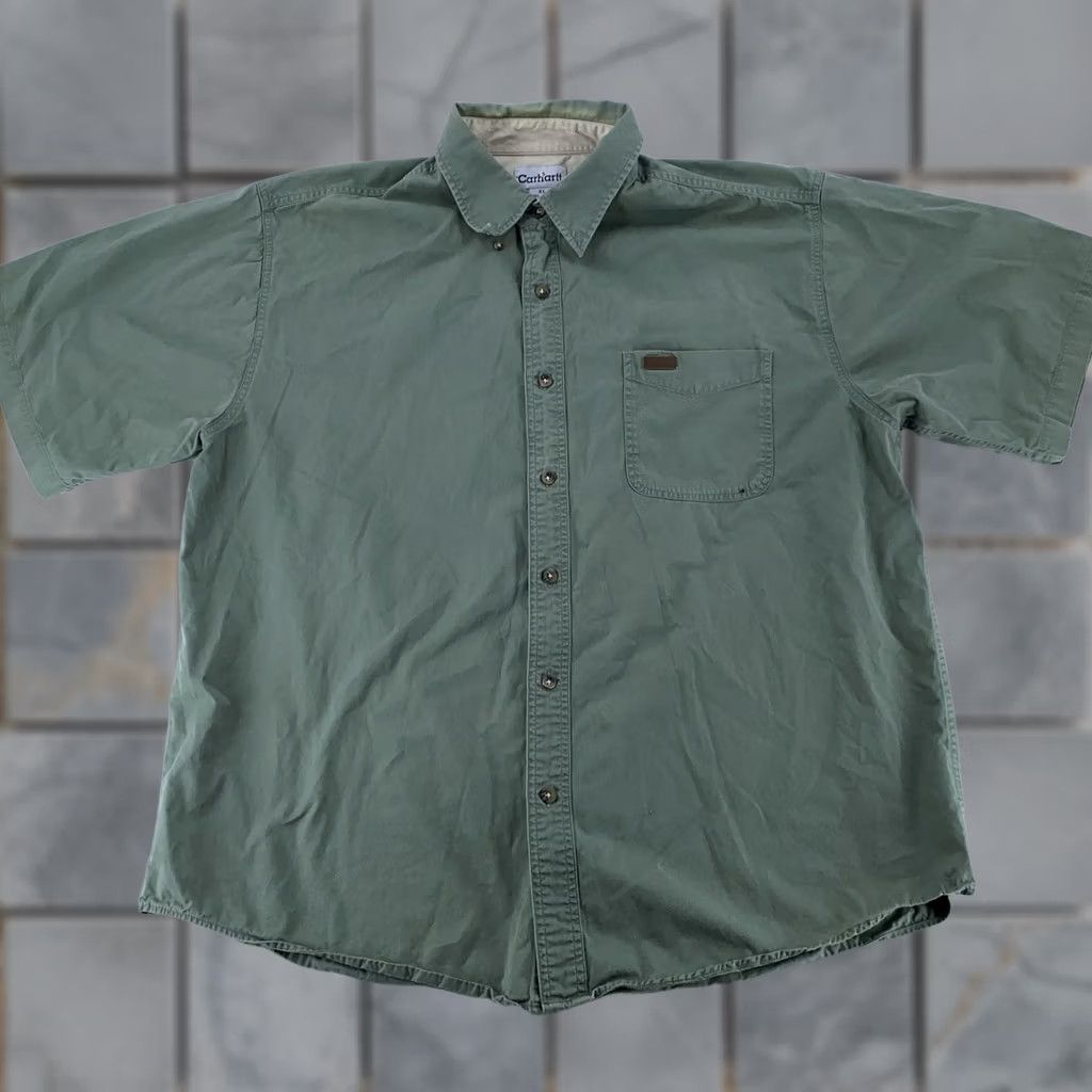 Carhartt Carhartt Shirt Mens XL Green Button-Down Short Sleeve Workwear Pocket Size US XL / EU 56 / 4 - 1 Thumbnail