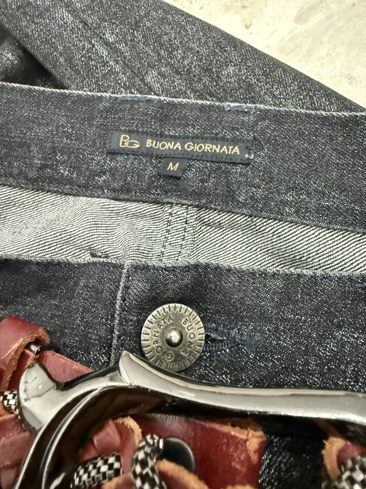 If Six Was Nine Buona Giornata Black Coated Shine Loose Straight Jeans Size US 30 / EU 46 - 19 Thumbnail