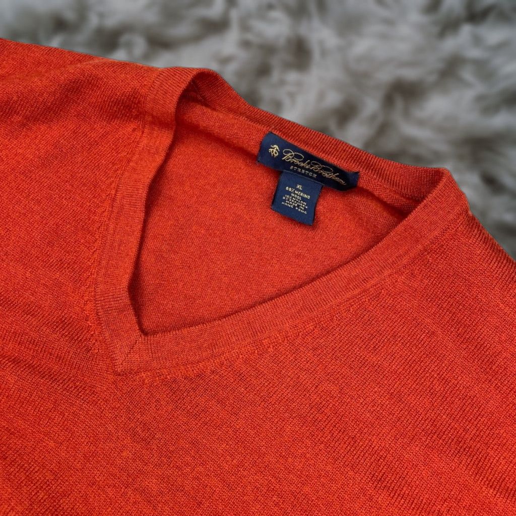 Brooks Brothers Men's Wool/Nylon Stretch V-Neck Pullover Sweater Brick Red XL