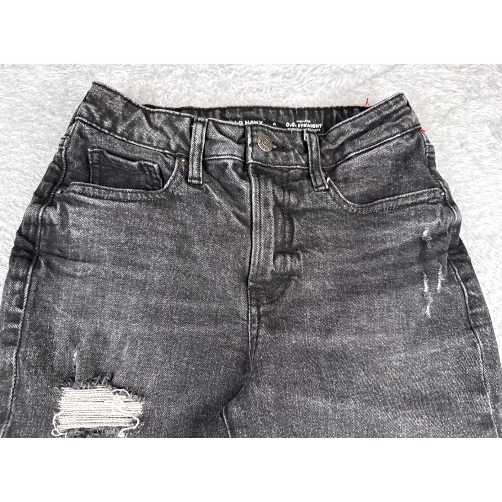 Old Navy Old Navy Jeans Women 0 Black Denim OG Straight Distressed Cotton High Rise 24x26 Size 25" / US 0 / IT 36 - 4 Thumbnail