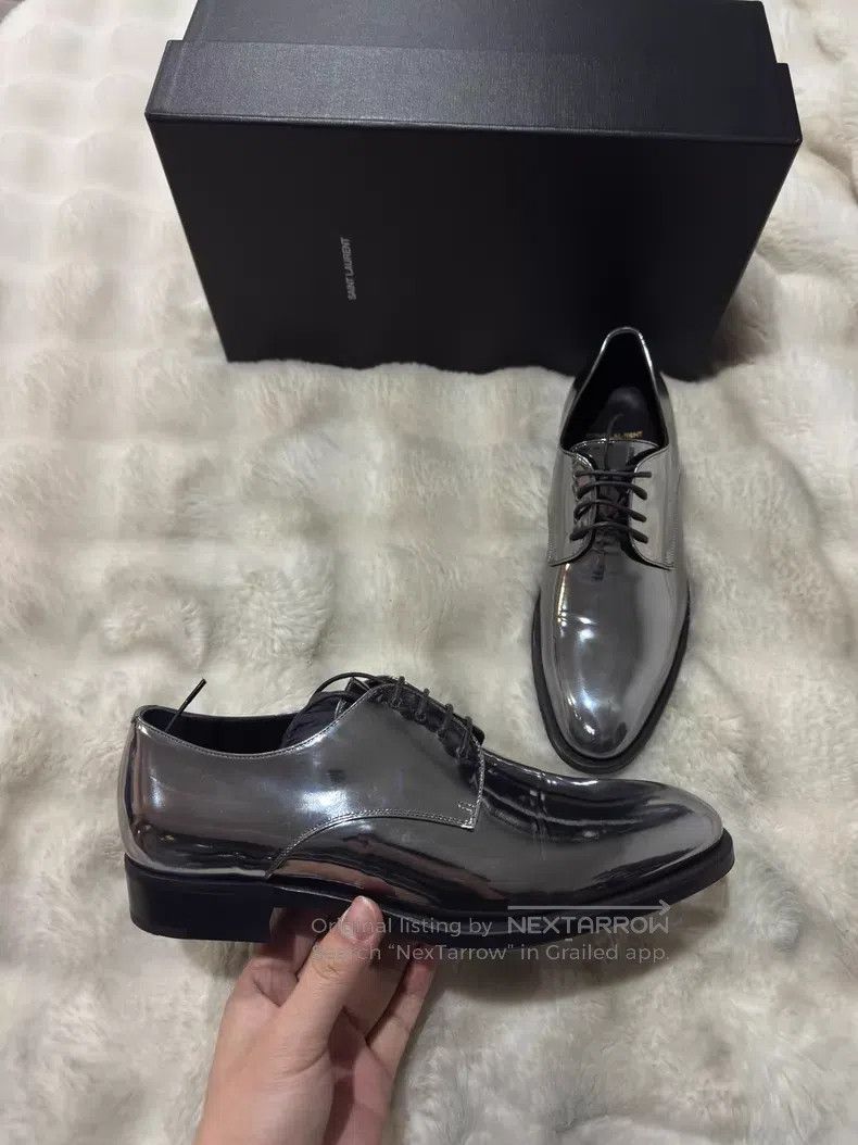 Saint Laurent Paris Saint Laurent Paris Metallic Silver Leather Shoes Size US 7 / EU 40 - 3 Thumbnail