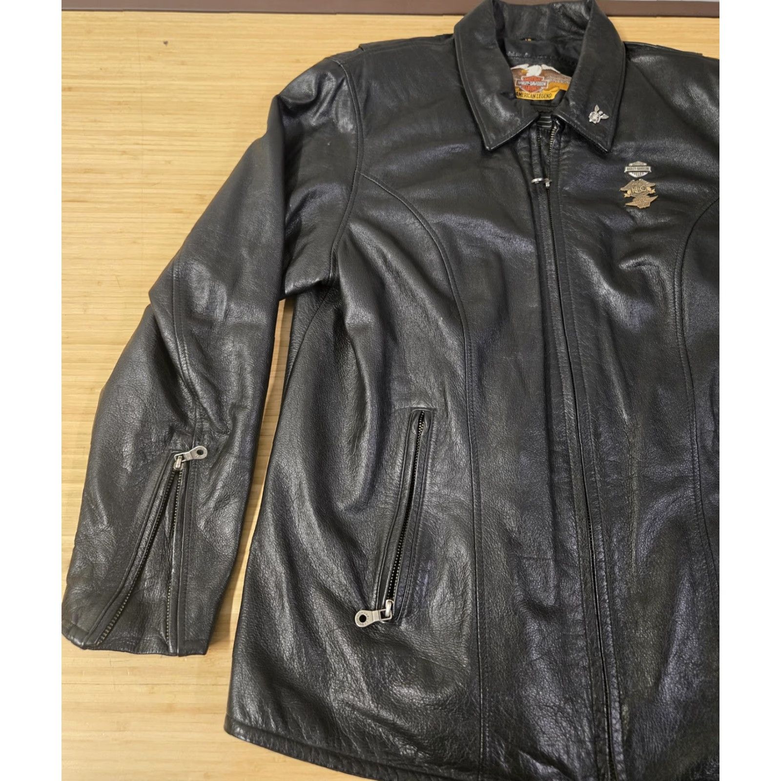 Harley Davidson VINTAGE Harley-Davidson Jacket Womens 1W Black Leather Biker HOG Pins Bar Shield Logo Size XL / US 12-14 / IT 48-50 - 3 Thumbnail