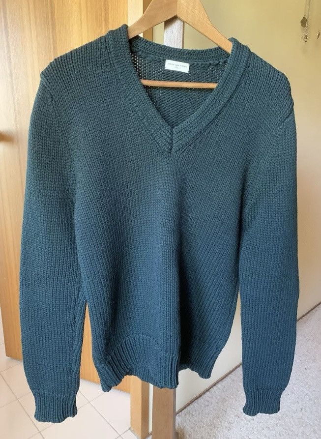 Dries Van Noten Forest Green thick v neck Size US M / EU 48-50 / 2 - 1 Thumbnail