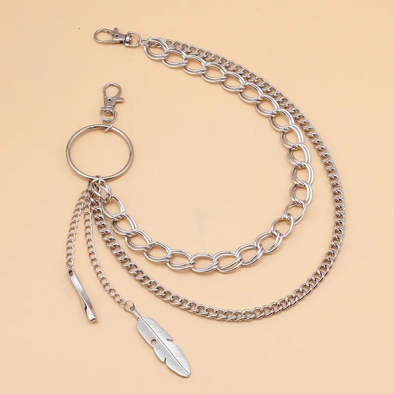 Jewelry Feather Key Tassel Pendant Chains Trousers Pants Size ONE SIZE - 2 Thumbnail