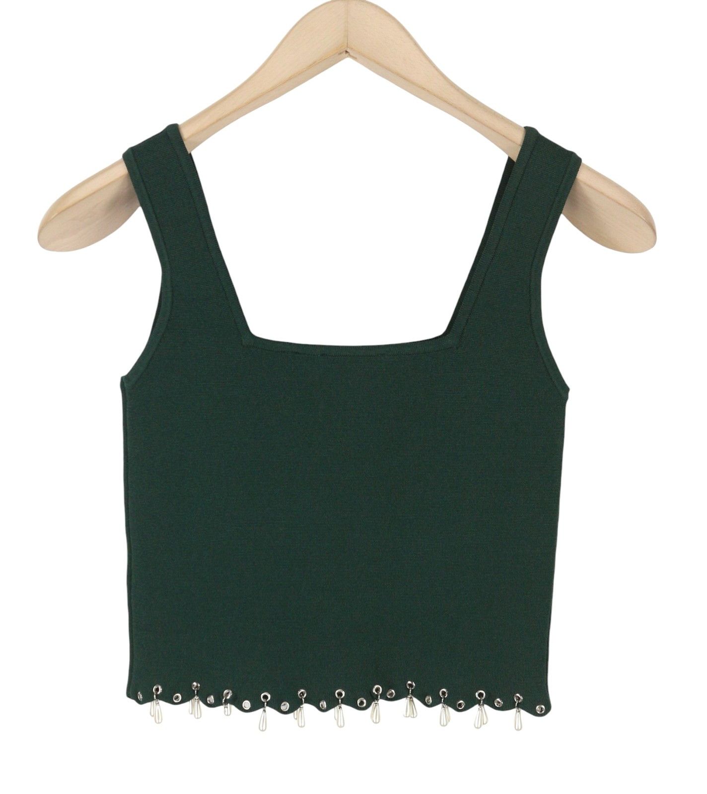 Sandro 2 M Green Tassels Beads Scalloped Hem Knit Cropped 88510 Size M / US 6-8 / IT 42-44 - 4 Thumbnail