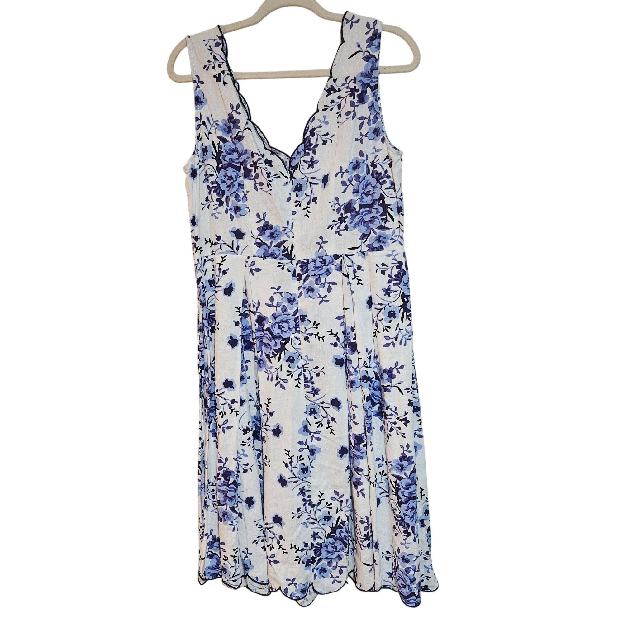 Other For Cynthia Women Blue Floral Dress M Scallop Hem Resort Sty Size M / US 6-8 / IT 42-44 - 7 Thumbnail
