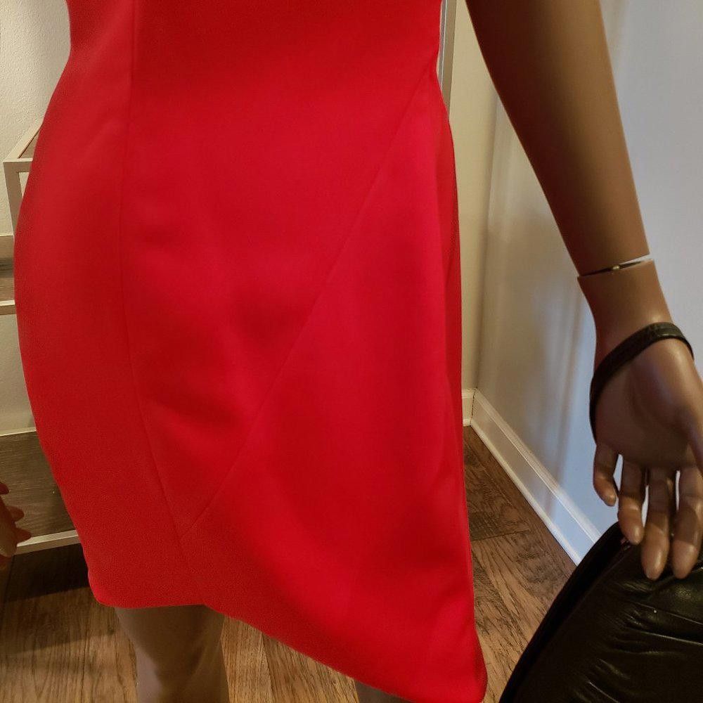Designer NWT JAYGodfrey Red Sheath Dress w/Asymmetrical Hem Size M / US 6-8 / IT 42-44 - 4 Thumbnail