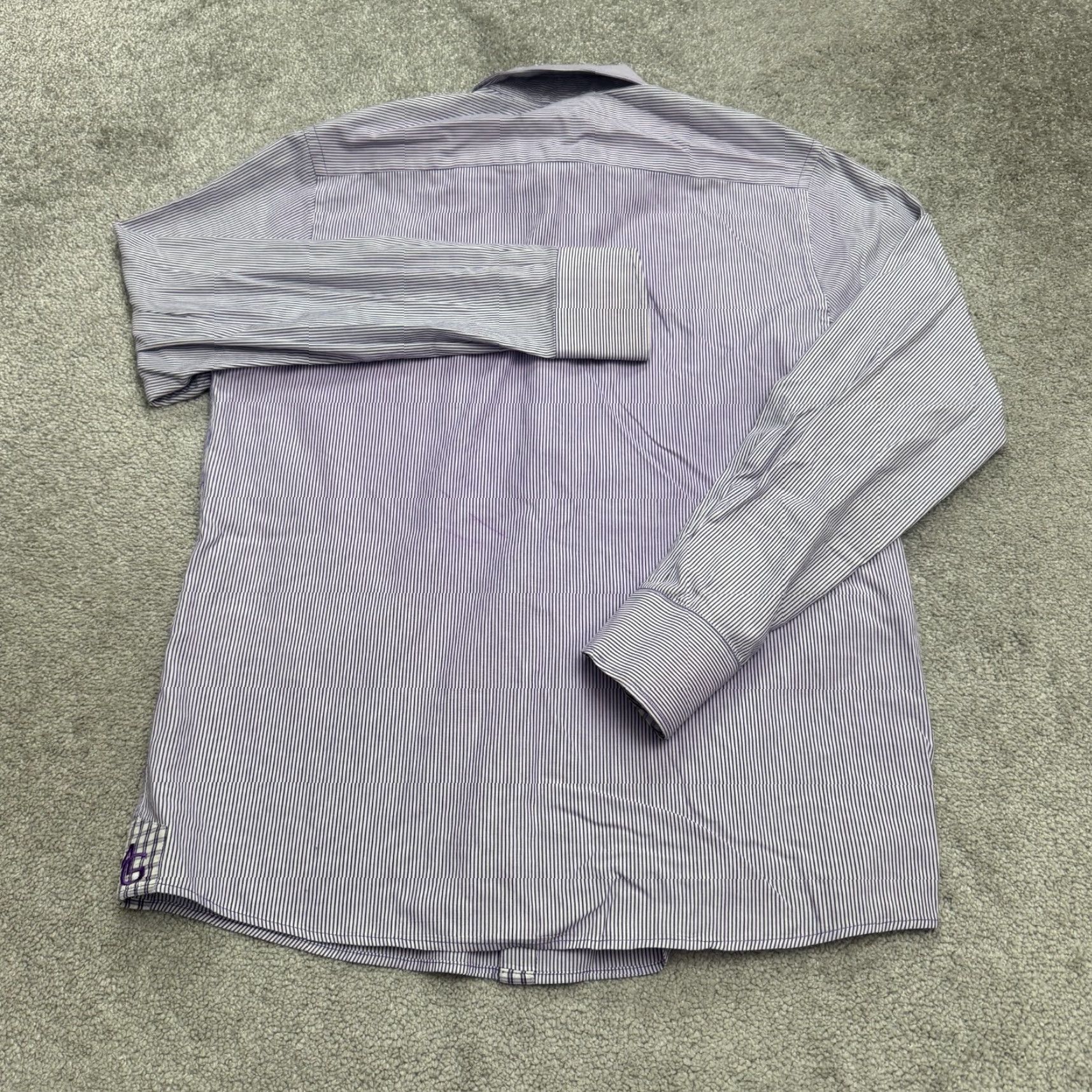 Vintage Martin Gordon Contemporary Fit Shirt Mens Large Purple Pinstriped Cotton-Poly Button-Up Long Sleeve 44in Chest Classic Preppy Mens Size US L / EU 52-54 / 3 - 2 Thumbnail