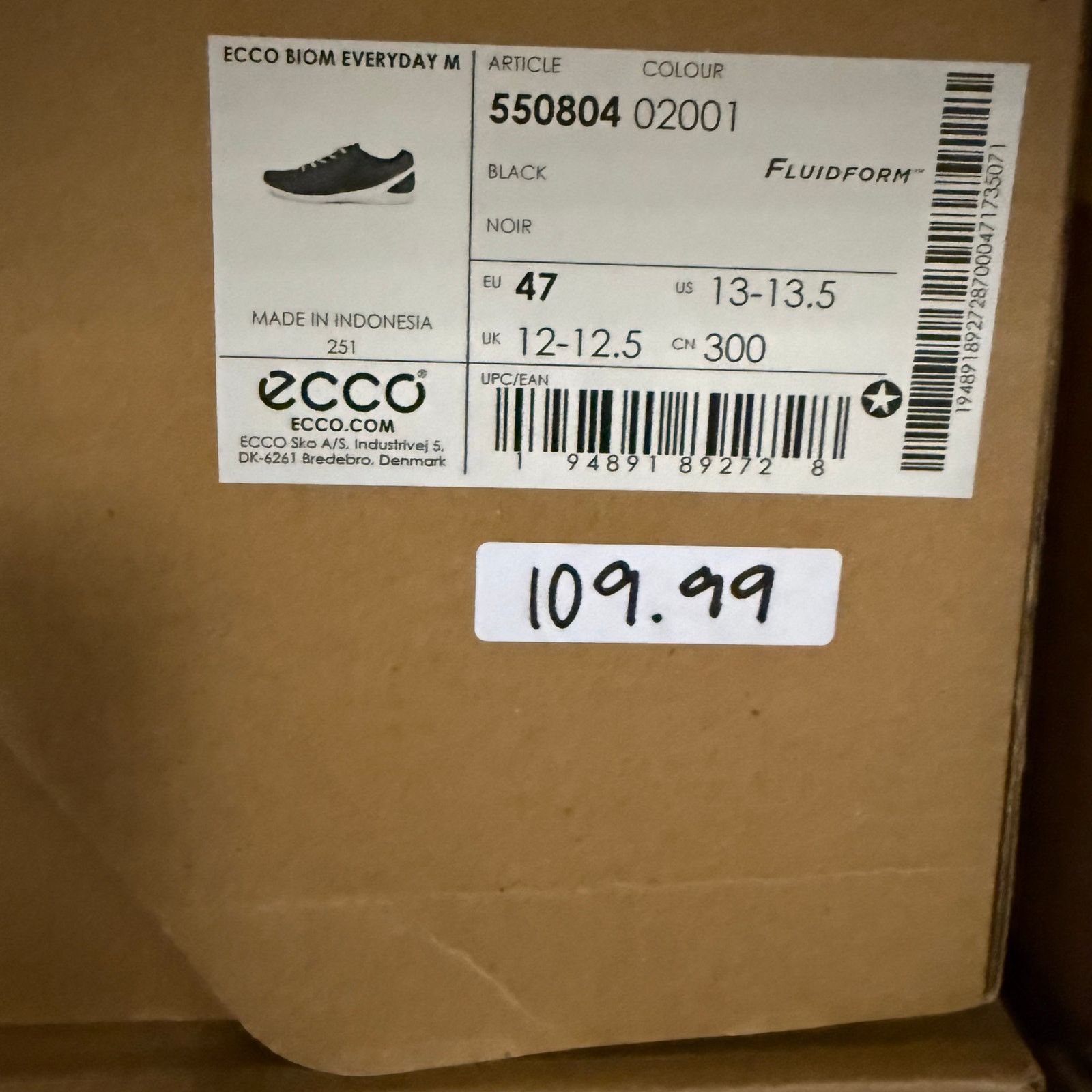 Ecco ECCO MEN'S 47 BIOM EVERYDAY BLACK LIGHT WEIGHT SNEAKER NIB Size US 13 / EU 46 - 5 Thumbnail