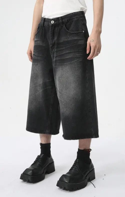 Other Black washed vintage distressed straight denim shorts Size US 32 / EU 48 - 8 Thumbnail