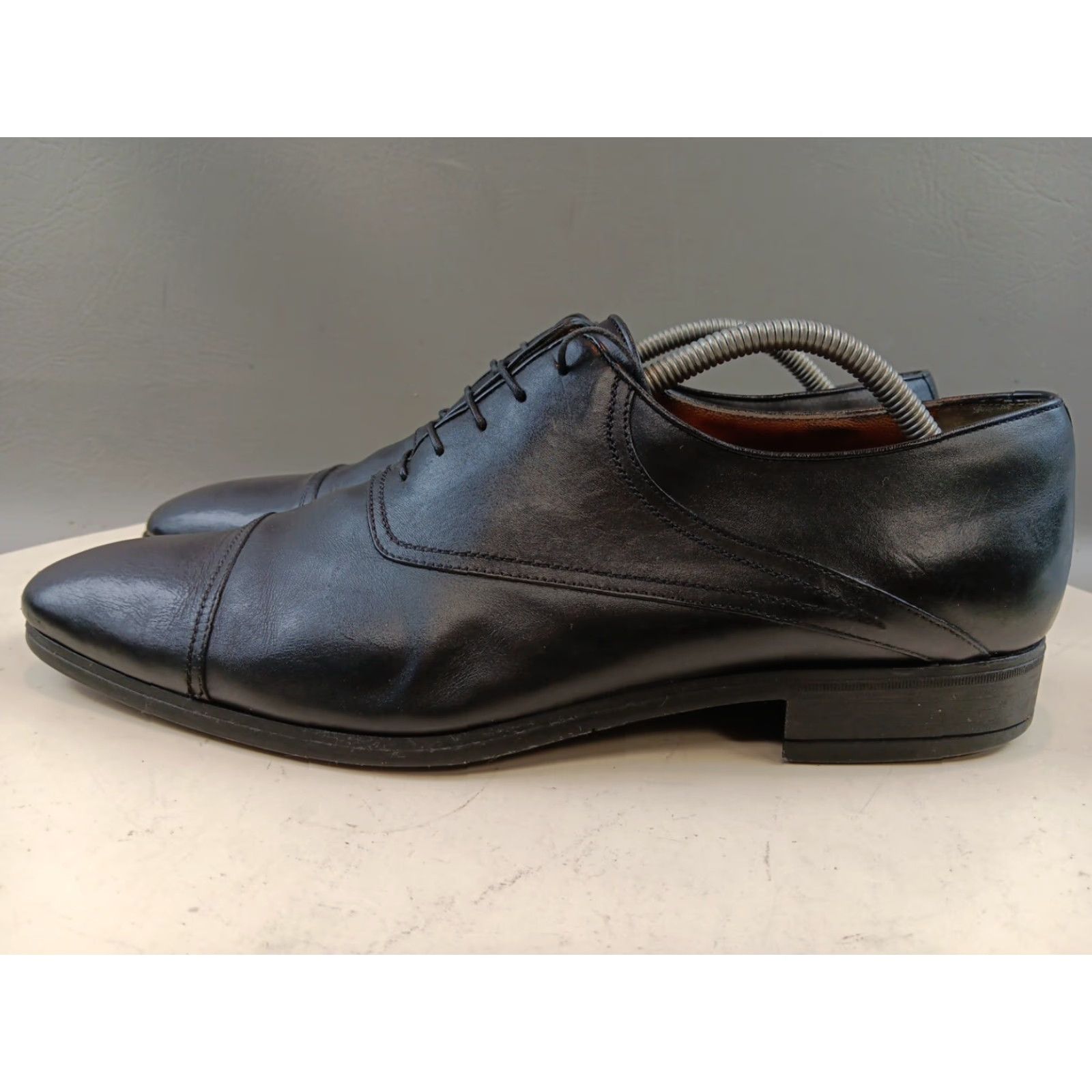 Vintage VINTAGE A Testoni Men Dress Oxford Shoes 10.5 Black Leather Cap Toe Italy GUC Size ONE SIZE - 5 Thumbnail