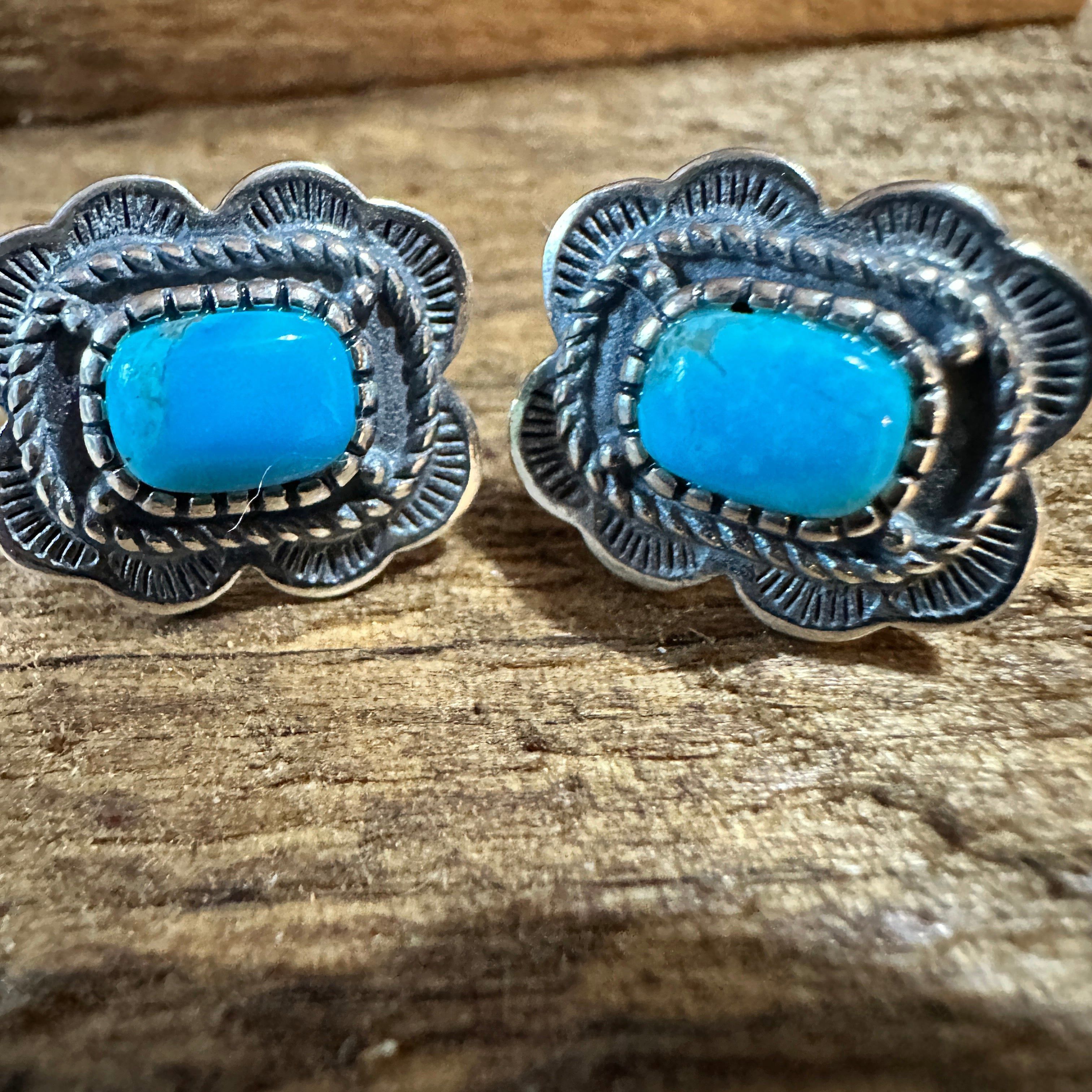 Other Turquoise Elegance: Sterling Silver Floral Stud Earrings, Sh Size ONE SIZE - 5 Thumbnail