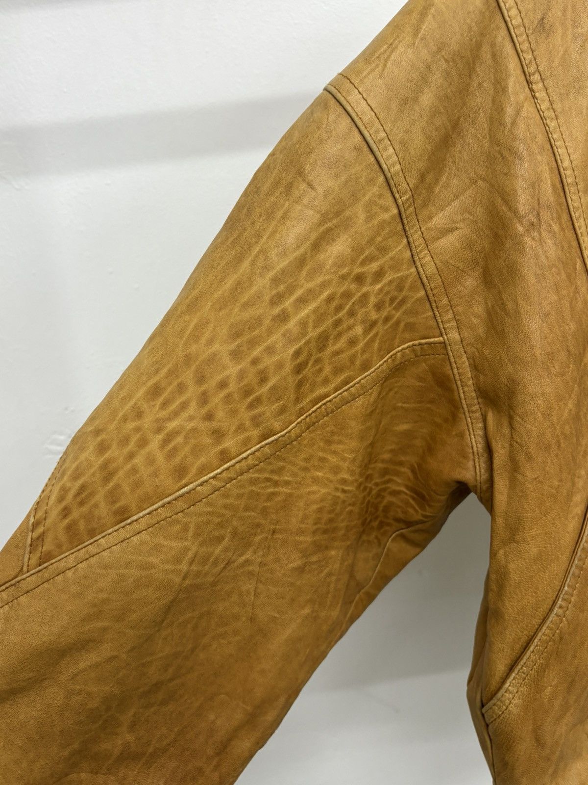 Rare Vintage 80s Patina Leather Bomber Jacket Double Collar
