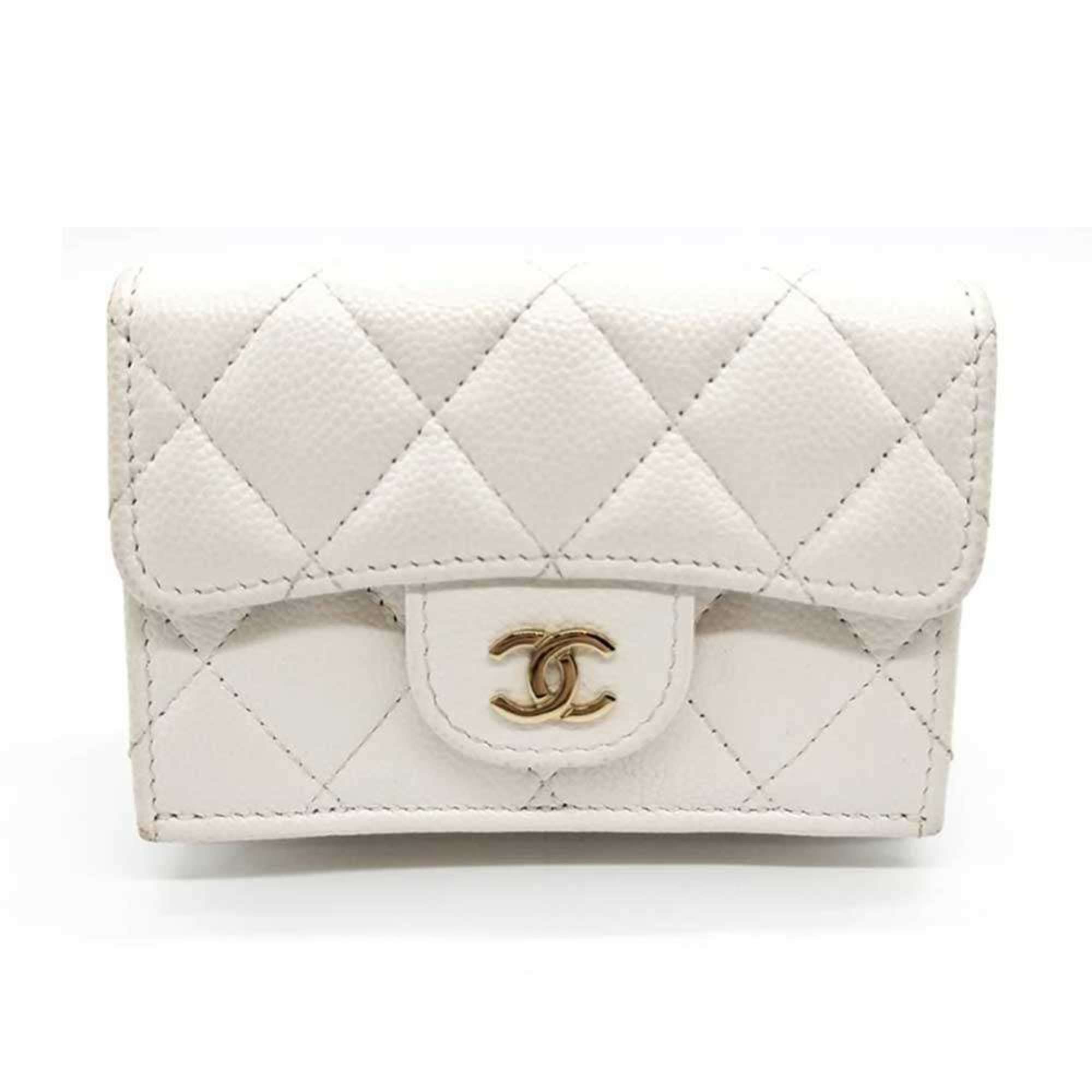 Chanel Chanel Matelasse Wallet Tri-fold White Champagne Women's Caviar Skin Leather CHANEL Size ONE SIZE - 1 Thumbnail