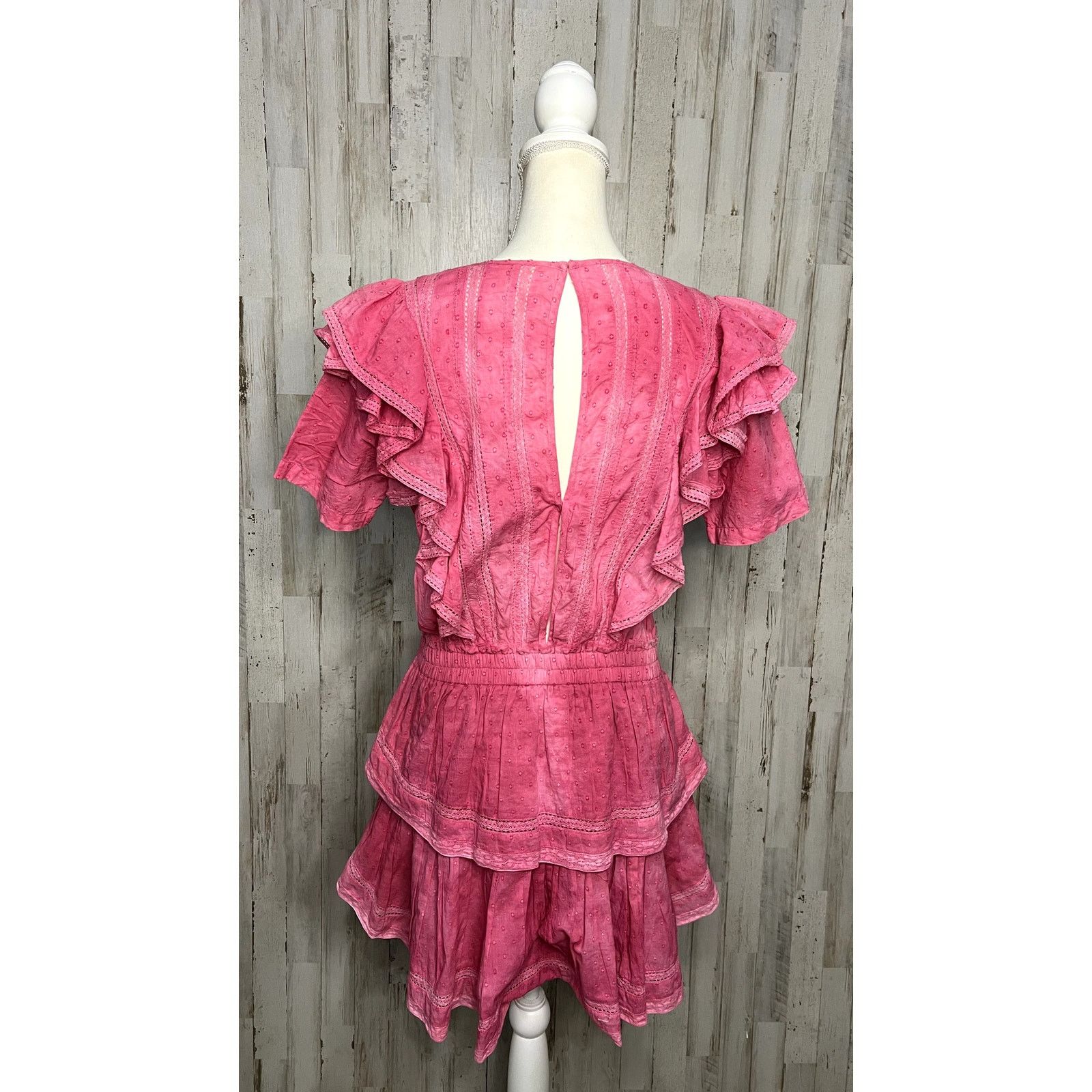 LoveShackFancy LoveShackFancy Natasha Mini Dress Women's Large Pink Ruffle Size L / US 10 / IT 46 - 4 Thumbnail
