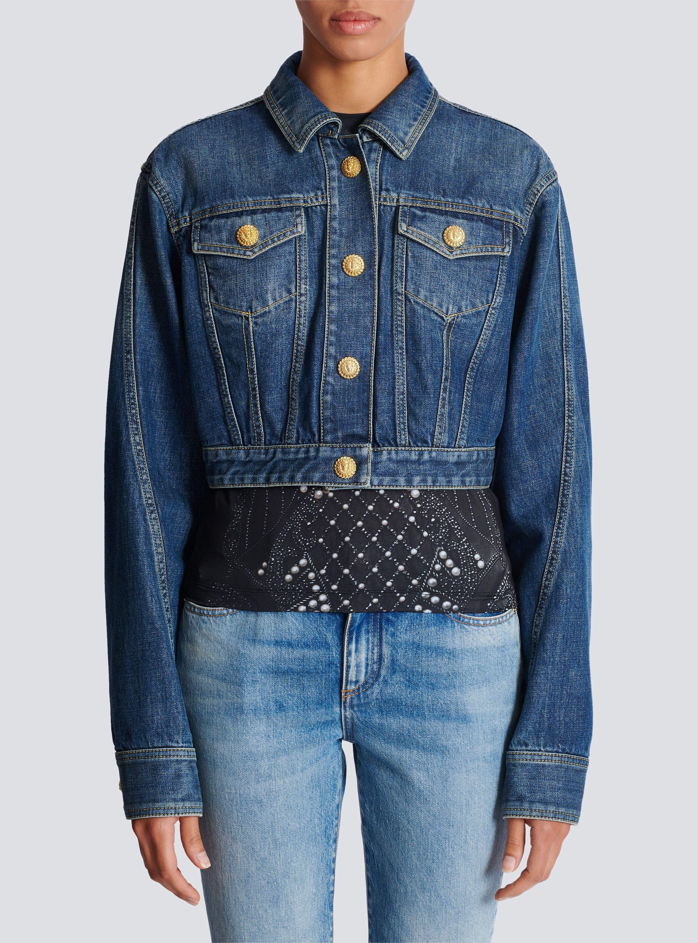 Balmain o1s1wg111225 Denim Trucker Jacket in Blue Size XL / US 12-14 / IT 48-50 - 2 Thumbnail