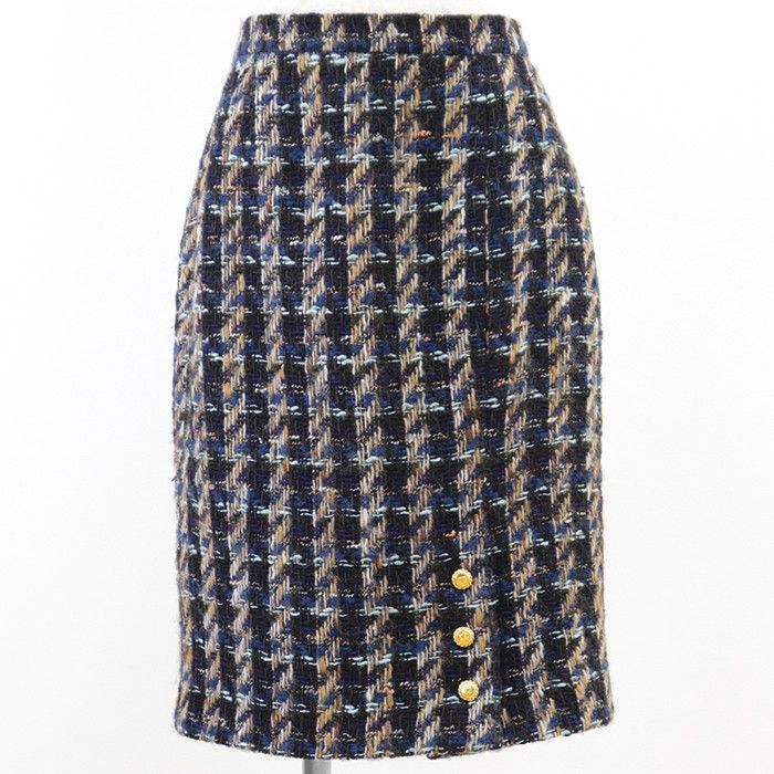 Chanel Chanel Chanel Wool Tweed Houndstooth Skirt Textile Skirts 20662 DUTY FREE for USA Size ONE SIZE - 1 Thumbnail