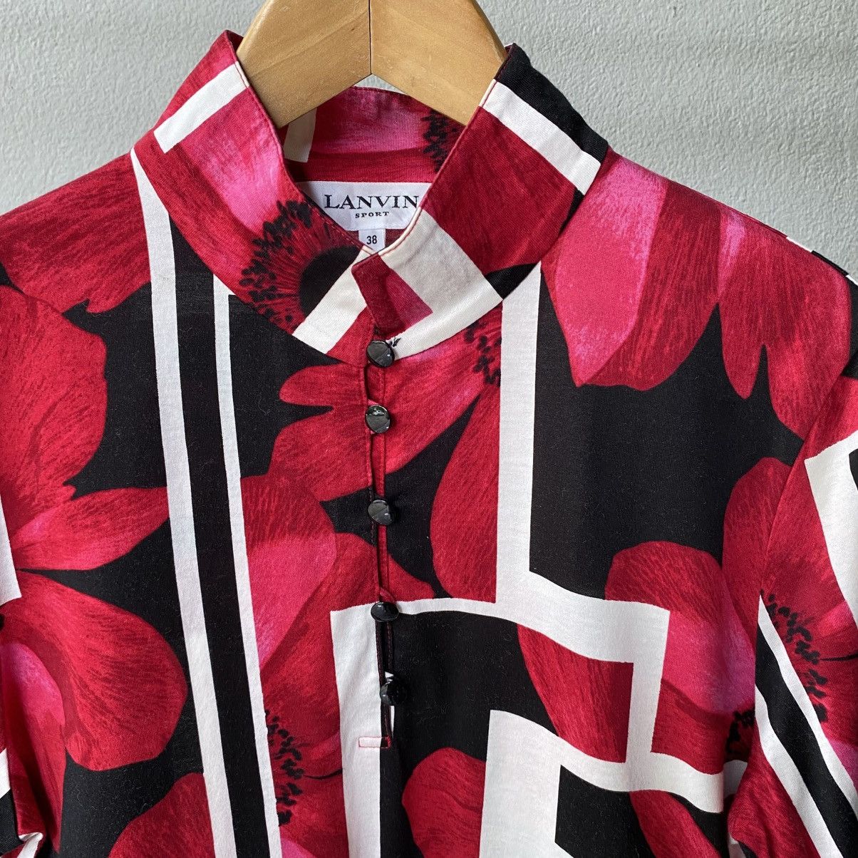 Lanvin LANVIN Red Floral Block Print Blouse with Button Neck Size XS / US 0-2 / IT 36-38 - 13 Thumbnail